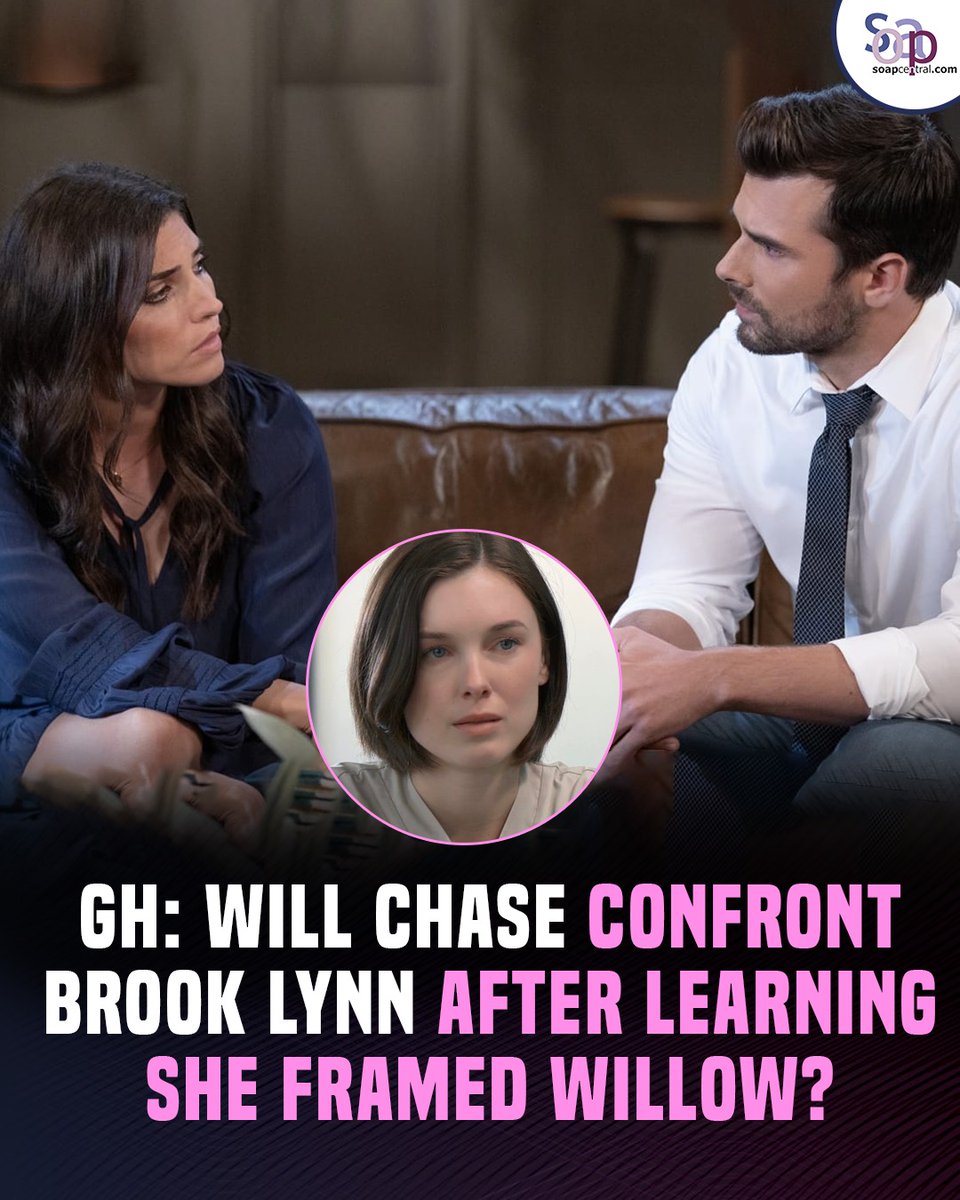 soapcentral's tweet photo. Chase has started putting the pieces together and may be closer than ever to discovering the truth.

Will Chase confront Brook Lynn after learning she framed Willow?

#GH #GeneralHospital #DailySoap #SoapOpera https://t.co/xRoXc6LyzS