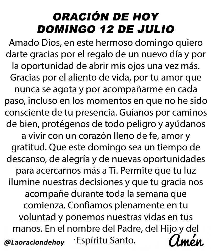 laoraciondehoy's tweet photo. Oración diaria para hoy domingo 12 de julio de 2026. https://t.co/l0Ic6HVVDC