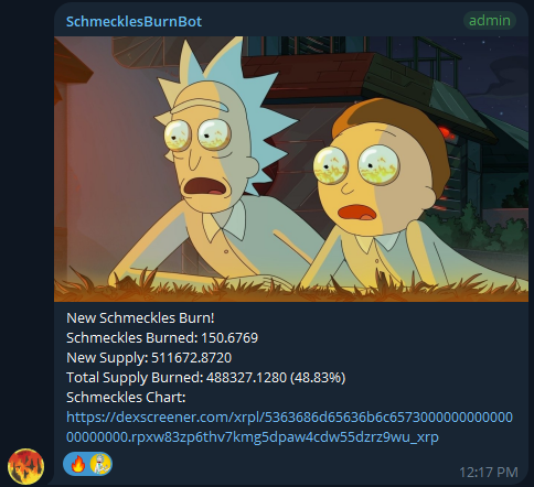 Schmeckles_XRPL's tweet photo. Schpilars, the second NFT auction for Batch 5 of the One of Ones closed successfully at 150 XRP!

After fees we received 147.6165 XRP with 50% used to purchase 100712+ PLR Tokens (@PiLLARS_PLR) that will sit in the Schmeckles Vault assisting in the ongoing vote to raise the Schmeckles floor price.

The other 50% + 5% of secondary NFT sales (~0.25 XRP) makes ~74.25 XRP that was used to market buy and burn 150.666+ Schmeckles tokens.

We appreciate everyone who participated — let's keep burning Schmeckles 🔥