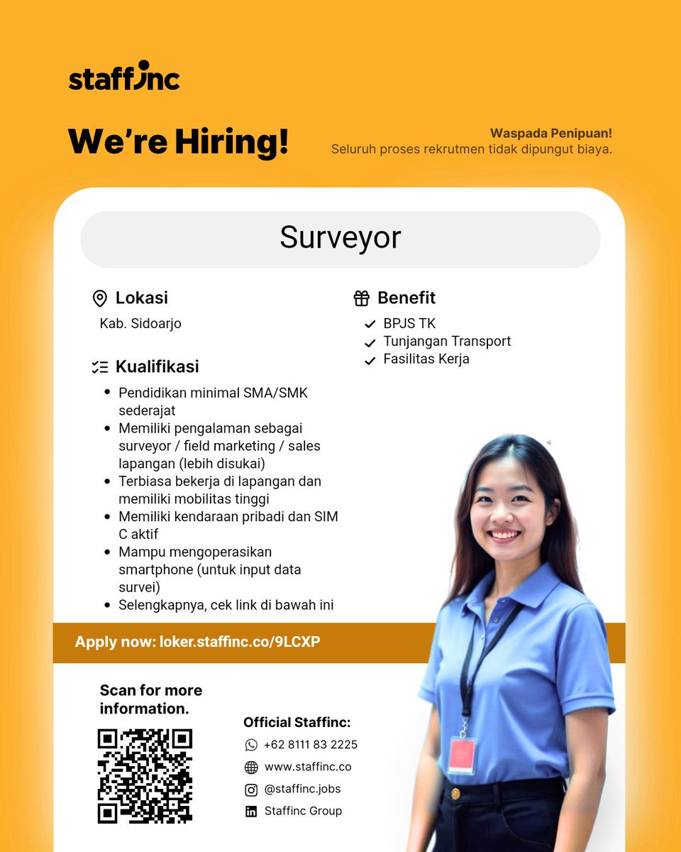 Info_Loker___'s tweet photo. Lowongan kerja untuk posisi Surveyor di Japan Tobacco.

📍 Lokasi: Kab. Sidoarjo
💼 Tipe Pekerjaan: Pekerja Harian (PKHL)
💰 Gaji: Rp 5.100.000 - Rp 6.100.000

Klik link untuk melamar langsung:
👉 https://t.co/Jm4g6uICus

#infoloker #lokerupdate #lowongankerjasidoarjo https://t.co/dSNBr20lv6