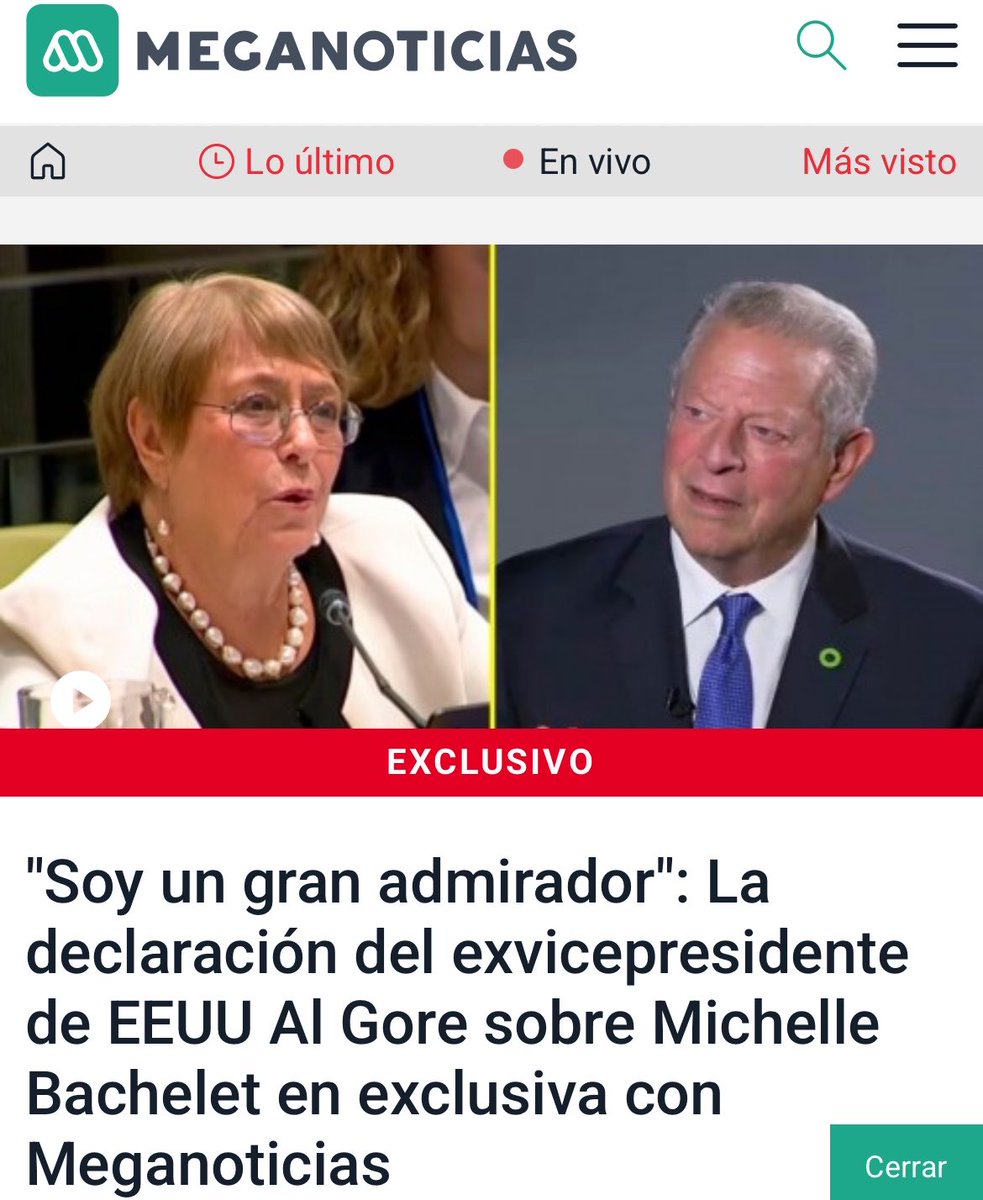 lesliona's tweet photo. 🔴 AHORA “Creo que Michelle Bachelet sería una fantástica secretaria general de la ONU”. Así respaldó Al Gore la candidatura de la expresidenta chilena en entrevista exclusiva con Constanza Santa María para @meganoticiascl https://t.co/Oz17etrj2T