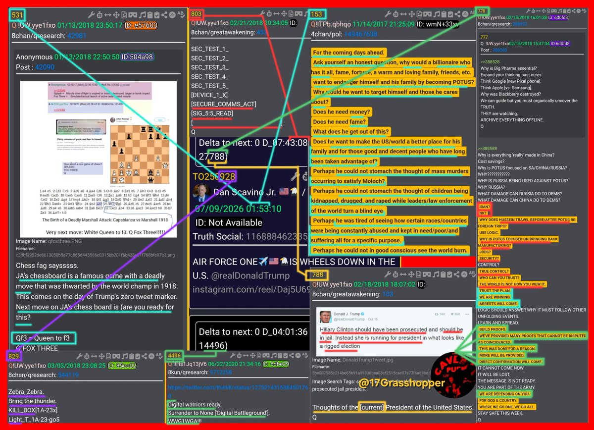 17Grasshopper's tweet photo. 🦅🇺🇲TRUMP WHEELS DOWN🇺🇲🦅
🚀DURING IRANIAN THREAT🚀
AT 01:53:10am

Q135
👇For the coming days ahead.👇
Ask yourself an honest question, why would a billionaire who has it all, fame, fortune, a warm and loving family, friends, etc.‼️want to endanger himself and his family by becoming POTUS?‼️
‼️Why would he want to target himself and those he cares about?‼️ 
Does he need money?
Does he need fame?
What does he get out of this?
Does‼️he want to make the US/world a better place for his family and for those good and decent people who have long been taken advantage of? 
Perhaps‼️he could not stomach the thought of mass murders occurring to satisfy Moloch?
Perhaps‼️he could not stomach the thought of children being kidnapped, drugged, and raped while leaders/law enforcement of the world turn a blind eye. 
Perhaps‼️he was tired of seeing how certain races/countries were being constantly abused and kept in need/poor/and suffering all for a specific purpose.
Perhaps‼️he could not in good conscious see the world burn. 

Q531 0[1:35]:10am
JULIAN ASSANGE
‼️DEADLY MOVE TWARTED‼️
‼️Qf3‼️

Q778 GapCode 
‼️IRAN?‼️NK?‼️
‼️WHY DOES HUSSEIN TRAVEL BEFORE/AFTER POTUS RE: FOREIGN TRIPS?
USE LOGIC.
👉WHY IS POTUS FOCUSED ON BRINGING BACK MANUFACTURING? 
JOBS?
‼️SECURITY?
CONTROL?
‼️TRUE CONTROL?‼️
‼️WHO CAN YOU TRUST?
THE WORLD IS NOT HOW YOU VIEW IT.
‼️TRUST THE PLAN.‼️
‼️WE ARE WINNING.‼️
‼️ARRESTS WILL COME.‼️
‼️BUILD PROOFS.‼️
‼️WE'VE PROVIDED MANY PROOFS THAT CANNOT BE DISPUTED AS COINCIDENCES.‼️
‼️THIS WAS DONE FOR A REASON.‼️
‼️MORE WILL BE PROVIDED.‼️
‼️DIRECT CONFIRMATION WILL COME.‼️
‼️WE ARE DEPENDING ON YOU.‼️
FOR GOD & COUNTRY.
WHERE WE GO ONE, WE GO ALL.

Q788 GapCode 
HRC SHOULD BE PROSECUTED && IN JAIL

Q4496 GapCode 
Digital warriors ready.
Surrender to None ['Digital Battleground'].
WWG1WGA!!!

Q829 Truth №
Zebra_Zebra.
Bring the thunder.
KILL_BOX[1A-23x]
Light_T_1A-23-go5