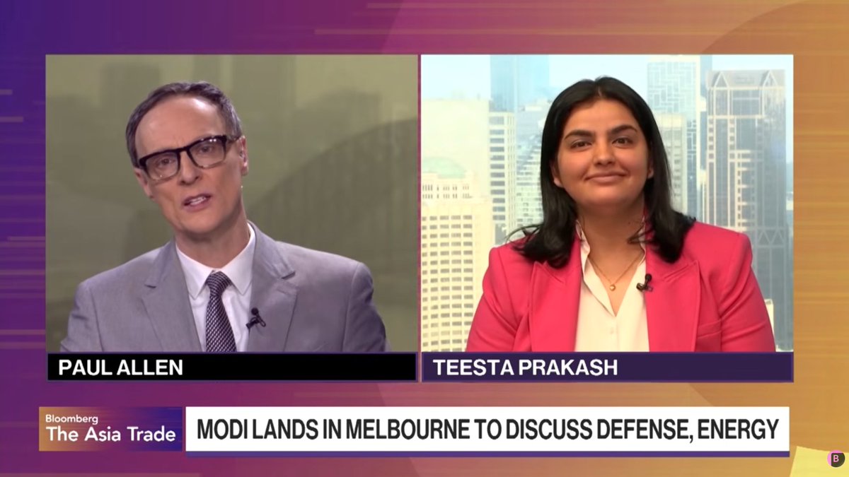 AIinstitute's tweet photo. As the details of the third Australia-India Annual Summit emerge, Research Fellow Dr @Teesta_P provides analysis and insight on the bilateral relationship 🇦🇺🇮🇳
 
Watch Dr Teesta Prakash on @abcnews Afternoon Briefing with @PatsKarvelas👉 https://t.co/yKT5RNTazZ
 
Watch Dr Teesta Prakash on @BloombergTV The Asia Trade with Paul Allen 👉 https://t.co/XK9PbhMeWR