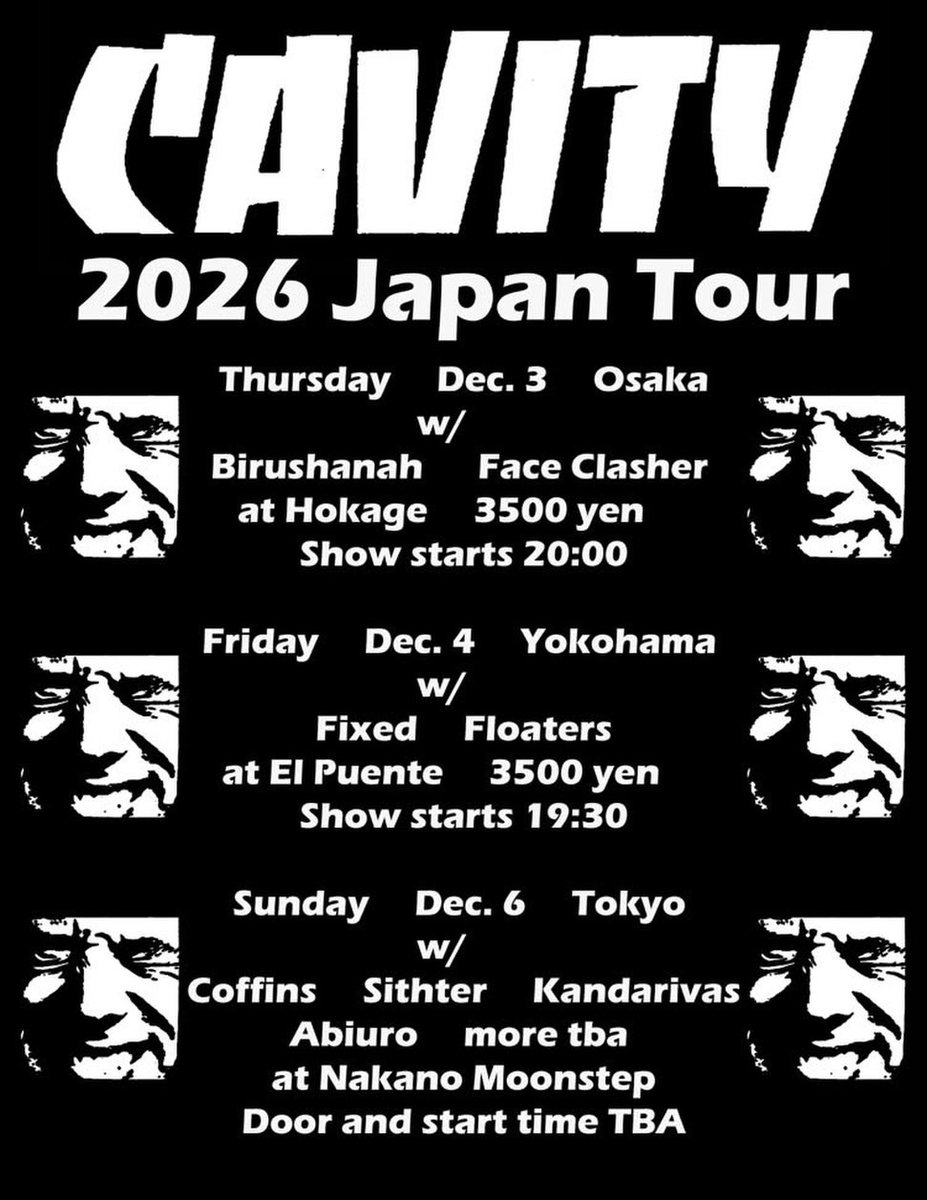 Coffins_JP's tweet photo. 【ライブ情報】
★12月06日(日) @ 中野MOONSTEP
"Cavity 2026 Japan Tour"
w/CAVITY (USA), Abiuro, KANDARIVAS, SITHTER and more... 
問い合わせ：https://t.co/KYAkZXCPsh https://t.co/eMTRKv2oet