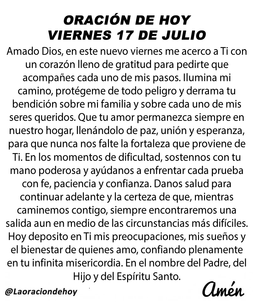 laoraciondehoy's tweet photo. Oración diaria para hoy viernes 17 de julio de 2026. https://t.co/Dsn0vu0mBI