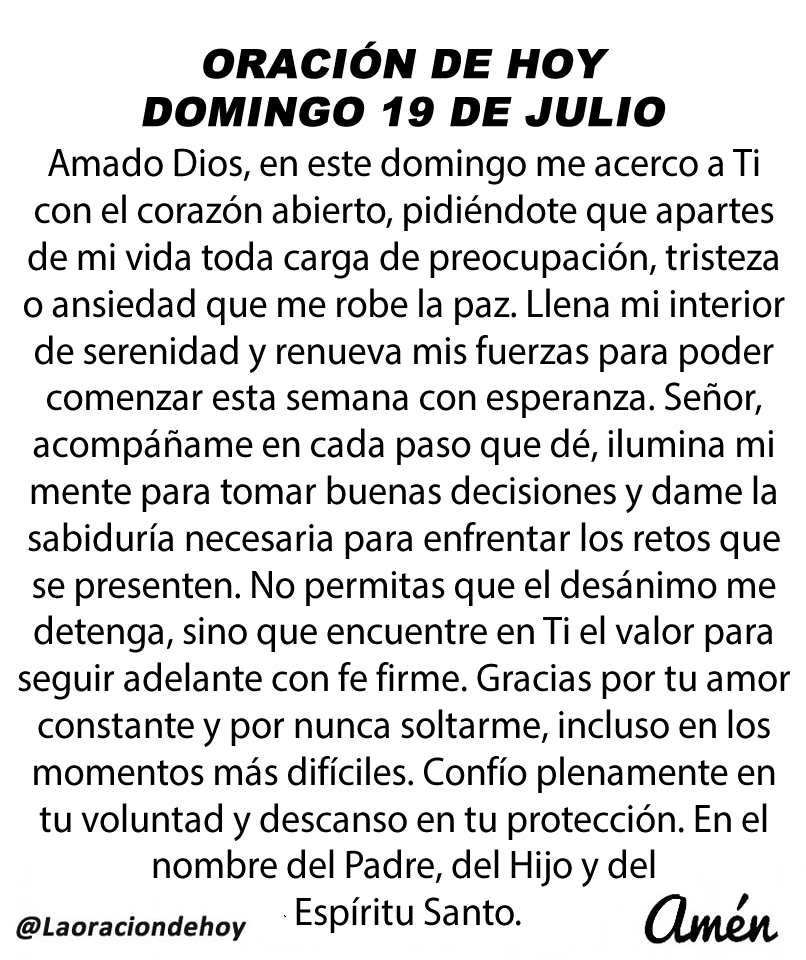 laoraciondehoy's tweet photo. Oración diaria para hoy domingo 19 de julio de 2026. https://t.co/TOAsNs2oZ5
