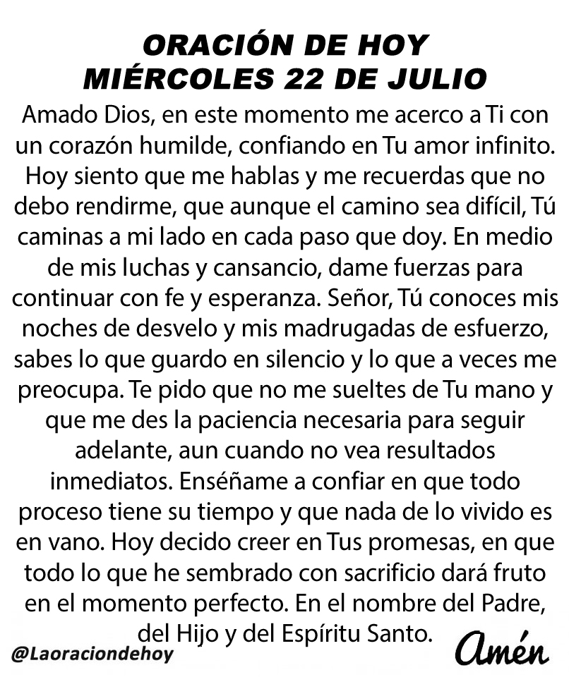 laoraciondehoy's tweet photo. Oración diaria para hoy miércoles 22 de julio de 2026. https://t.co/9BWrxi745P
