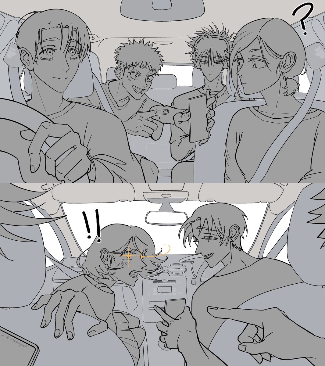 squeakyluf's tweet photo. Current WIP:
Yuta is taking his underclassmen on a road trip (since Nobara didn’t get to go to Kyoto because of him). Let’s pretend the Shibuya Incident didn’t happen. https://t.co/rdFNP76ACA