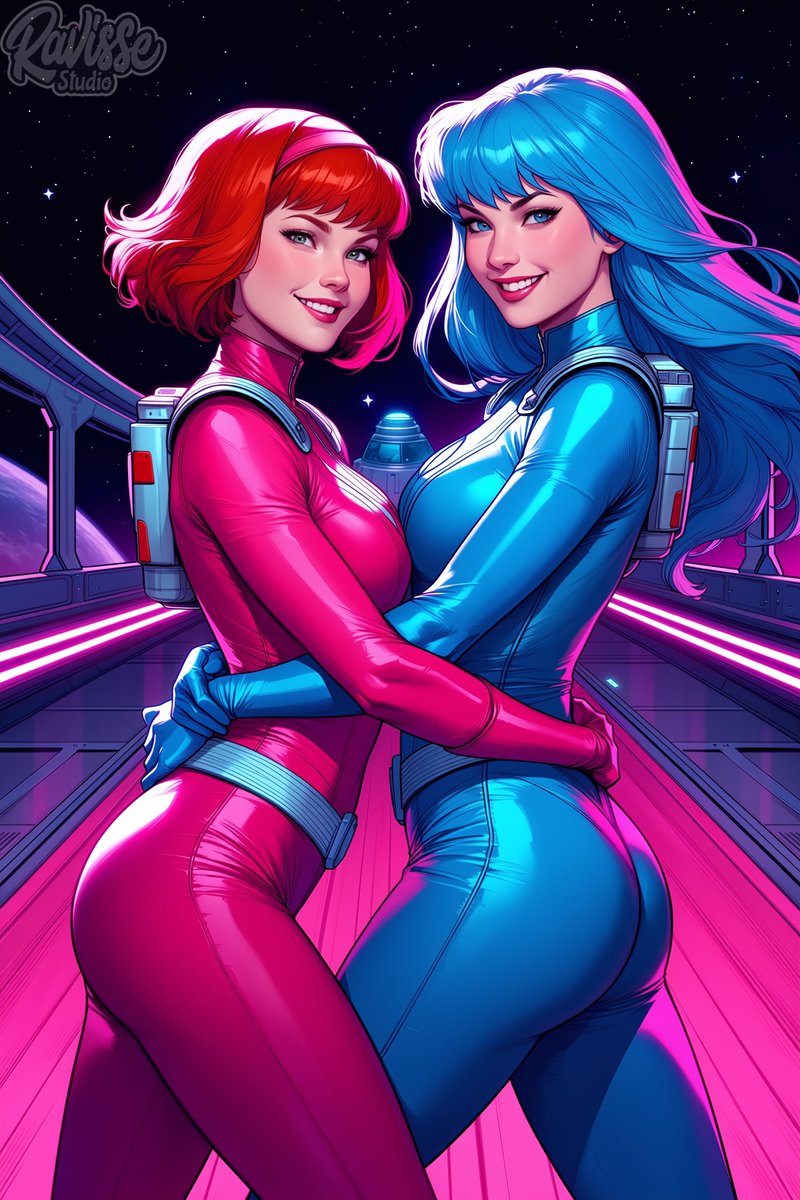 RavisseStudio's tweet photo. "Don't worry! We'll defeat the Zorgulons!"
"That's right, Macy! With the power of-"
"Scissoring!"
"I was gonna say friendship..."
"Oh, that too..." 😳🫣

#SciFiSirenFriday x @bluebunny996
#FunWithFriendsFridayAI x @rogue_mai &amp; @soulforged77

#aiart #aigirls #RavisseStudio https://t.co/VKn2bcjGzb