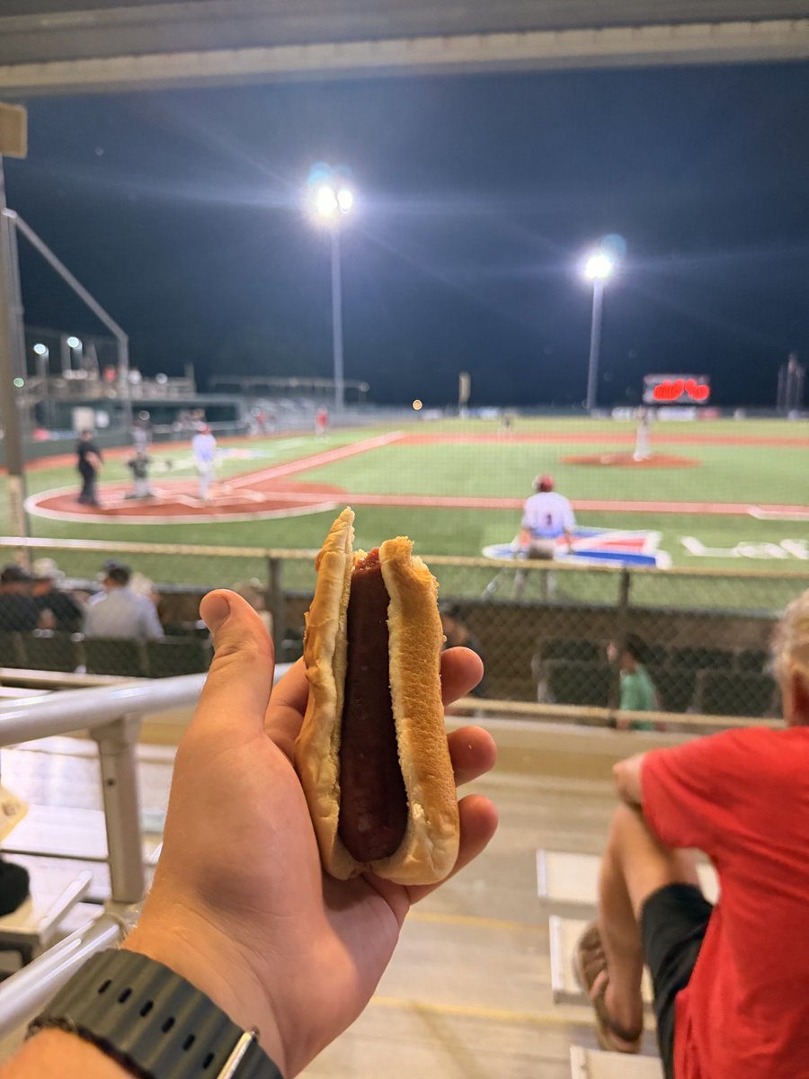 Rodbuster111's tweet photo. Does it get any better than this? I don’t think so. Local baseball, hot dogs, beer. Come on. #GoBlessAmerica https://t.co/9GJBiEUHVC