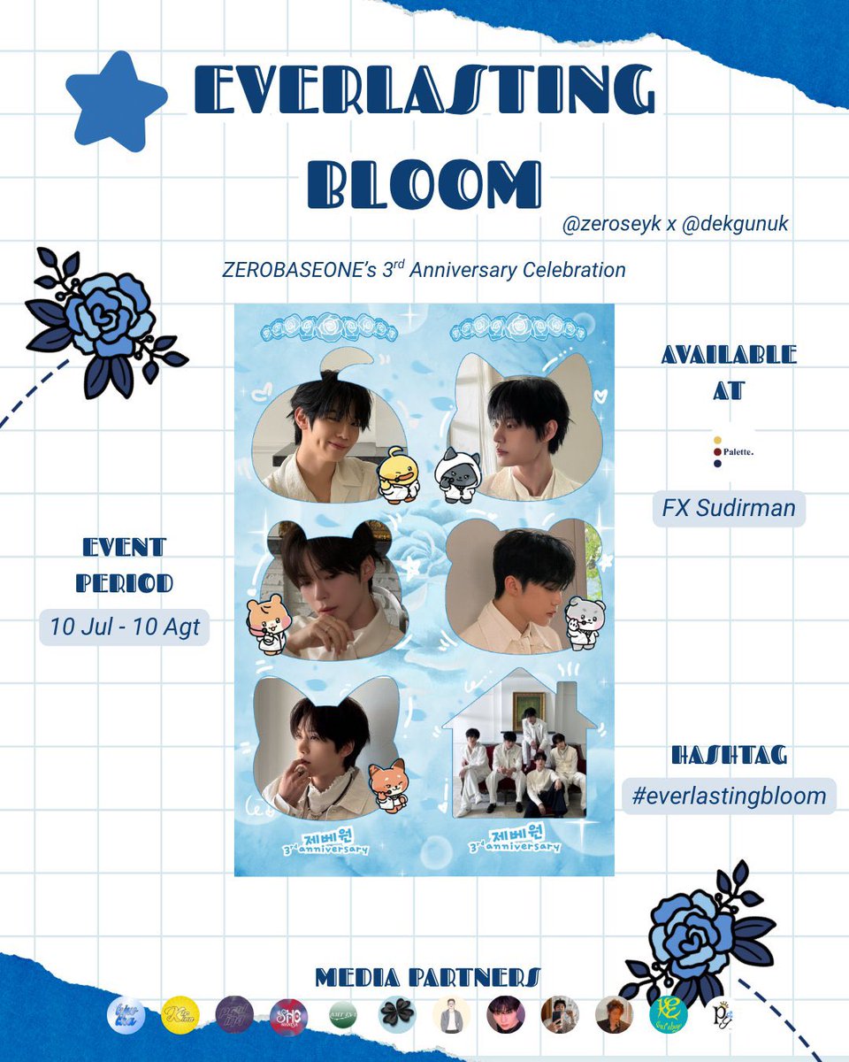 shb_ina's tweet photo. ❣️💫 Everlasting Bloom 💫❣️
ZEROBASEONE’s 3rd Anniversary photobooth frame event by @zeroseyk and @dekgunuk
🗓️ 10 Jul - 10 Agt 2026
🏠 palette and SMYD (details on poster)
❣️kindly tag @zeroseyk and @dekgunuk and use the hashtag #everlastingbloom https://t.co/KdBfahNtfY