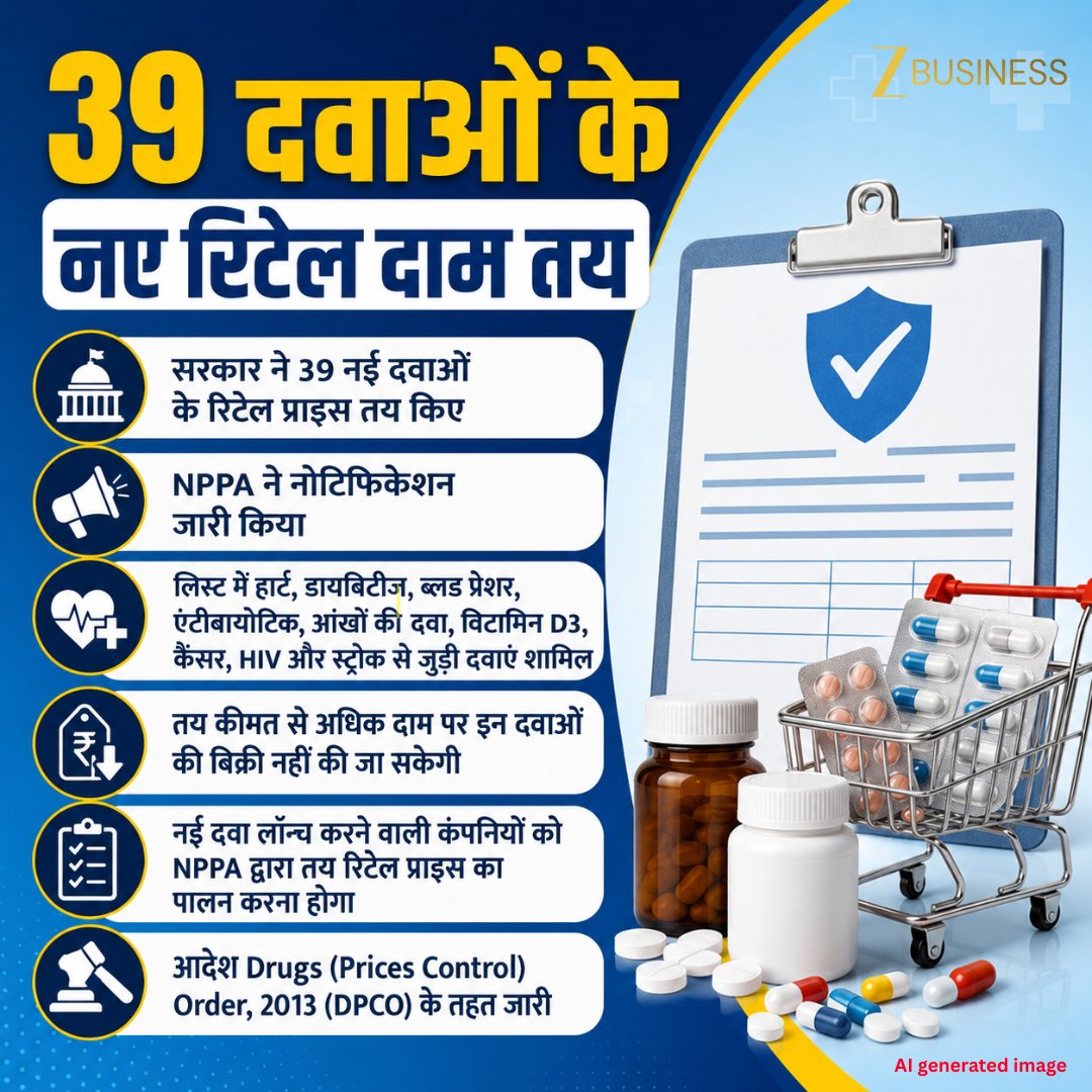 ZeeBusiness's tweet photo. सरकार ने 39 नई दवाओं (New Drug Formulations) के रिटेल प्राइस तय किए

नई दवा लॉन्च करने वाली कंपनियों को NPPA द्वारा तय रिटेल प्राइस का पालन करना होगा

NPPA ने नोटिफिकेशन जारी किया

#NPPA #MedicinePrices #DrugPriceControl #RetailPrice #DrugPrice @nppa_india @pandeyambarish https://t.co/WhxQaklHMg