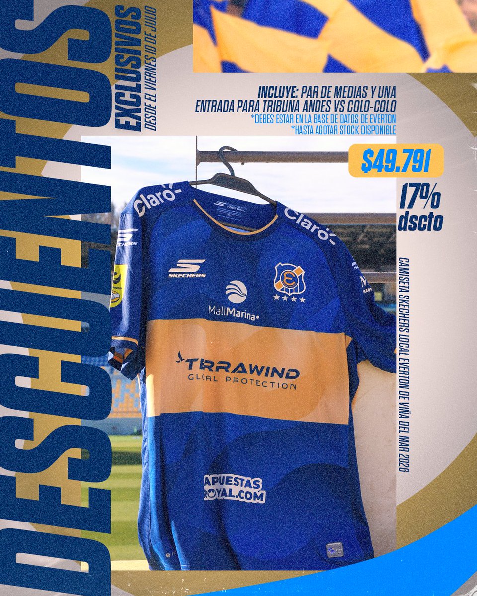 evertonsadp's tweet photo. Renueva tu piel 𝙊𝙧𝙤 & 𝘾𝙞𝙚𝙡𝙤 en nuestra 𝑻𝒊𝒆𝒏𝒅𝒂 𝑬𝒗𝒆𝒓𝒕𝒐𝒏 y asegura tu presencia en nuestro próximo partido de local ⭐️🤩.

Además, visitando nuestra 𝑻𝒊𝒆𝒏𝒅𝒂 𝑬𝒗𝒆𝒓𝒕𝒐𝒏 podrás conocer la 𝙣𝙪𝙚𝙫𝙖 𝙡𝙞́𝙣𝙚𝙖 𝙙𝙚 𝙢𝙚𝙧𝙘𝙝𝙖𝙣𝙙𝙞𝙨𝙞𝙣𝙜 🔥 y aprovechar un 30% de descuento en productos seleccionados 🛍.

📍Promoción válida desde el viernes 10 de julio y hasta agotar stock.

🎟️ El beneficio de la entrada es exclusivo para personas inscritas en la Base de Datos Everton.

¡Te esperamos en nuestra 𝑻𝒊𝒆𝒏𝒅𝒂 𝑬𝒗𝒆𝒓𝒕𝒐𝒏, ubicada en el segundo piso del Boulevard Mall Marina! 🔥

🔹️ #VamosEverton • #Evertonízate • #EvertonxSkechers 🔸️