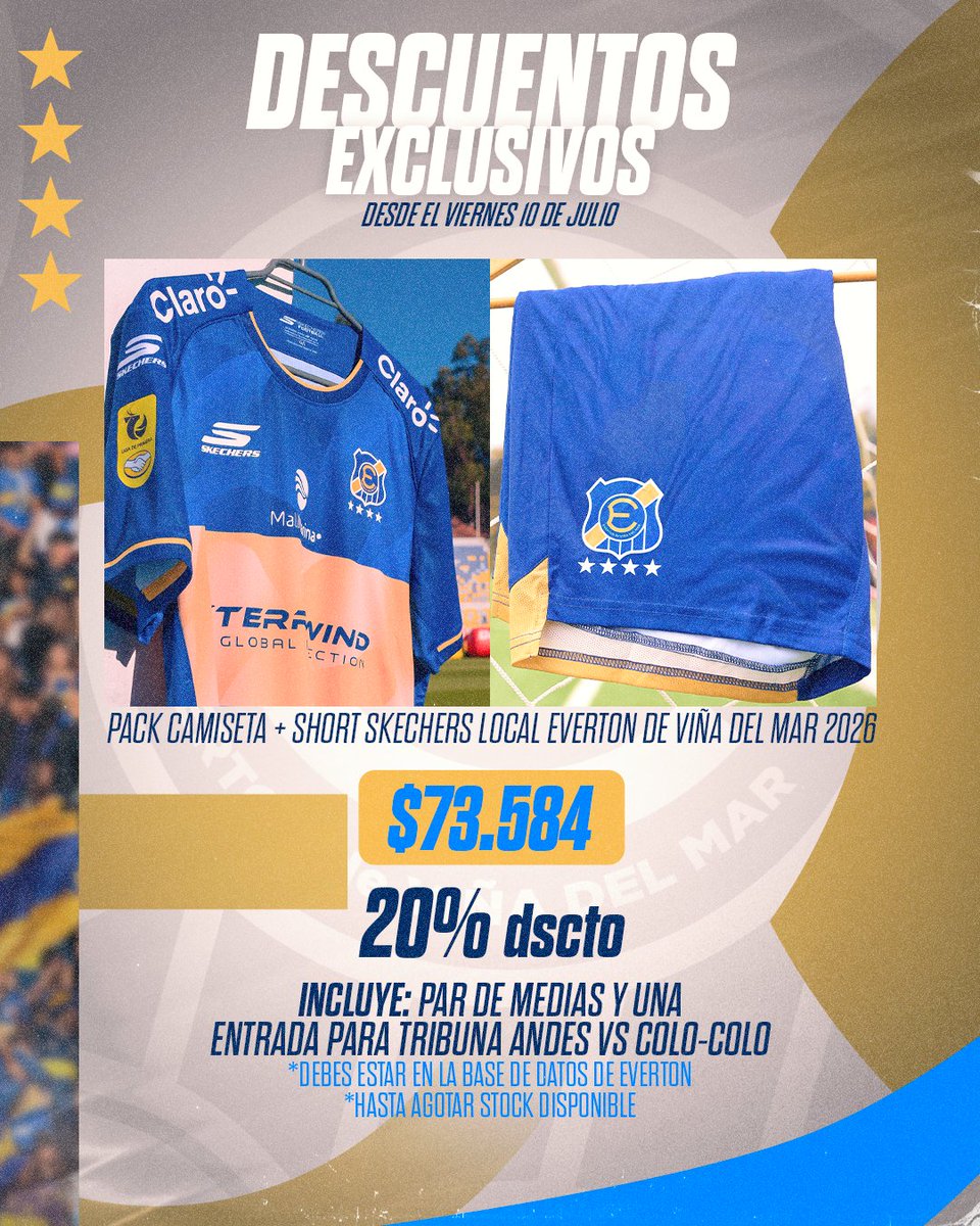 evertonsadp's tweet photo. Renueva tu piel 𝙊𝙧𝙤 & 𝘾𝙞𝙚𝙡𝙤 en nuestra 𝑻𝒊𝒆𝒏𝒅𝒂 𝑬𝒗𝒆𝒓𝒕𝒐𝒏 y asegura tu presencia en nuestro próximo partido de local ⭐️🤩.

Además, visitando nuestra 𝑻𝒊𝒆𝒏𝒅𝒂 𝑬𝒗𝒆𝒓𝒕𝒐𝒏 podrás conocer la 𝙣𝙪𝙚𝙫𝙖 𝙡𝙞́𝙣𝙚𝙖 𝙙𝙚 𝙢𝙚𝙧𝙘𝙝𝙖𝙣𝙙𝙞𝙨𝙞𝙣𝙜 🔥 y aprovechar un 30% de descuento en productos seleccionados 🛍.

📍Promoción válida desde el viernes 10 de julio y hasta agotar stock.

🎟️ El beneficio de la entrada es exclusivo para personas inscritas en la Base de Datos Everton.

¡Te esperamos en nuestra 𝑻𝒊𝒆𝒏𝒅𝒂 𝑬𝒗𝒆𝒓𝒕𝒐𝒏, ubicada en el segundo piso del Boulevard Mall Marina! 🔥

🔹️ #VamosEverton • #Evertonízate • #EvertonxSkechers 🔸️