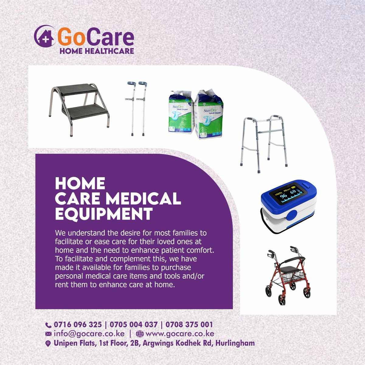 GoCareHealthKe's tweet photo. Caring for a loved one at home should be comfortable, dignified and stress-free.

Contact us today for inquiries, orders, and deliveries:
0716 096 325 | 0705 004 037 | 0708 375 001

Unipen Flats, 1st Floor, 2B, Argwings Kodhek Rd, Hurlingham

#GoCareHomeHealthcare #HomeCare #NK https://t.co/LMoYsSDM9l