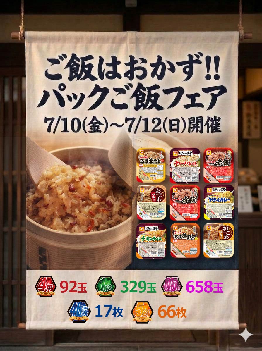 oofunato46's tweet photo. 本日7/10「金」～7/12「日」までの3日間
パックご飯フェア開催致しております！！
珍しい味のパックご飯が多数ございますので
食べてみたい味がございましたら
お早めにカウンターまでお立ち寄りくださいませ！
＃カネマン大船渡
＃パックご飯フェア
＃カネマン https://t.co/aDXCtAyIYi