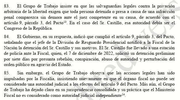 rory8462's tweet photo. @RonaldCrossPeru Va a ser fácilmente rebatible ese documento. El Grupo de Trabajo alegremente afirma en el considerando 85 que la Fiscal impulsó sola la detención de Pedro Castillo, pero quien dispuso su detención preliminar fue el Juez Juan Carlos Checkley, con lo cual todo se ajusta a ley. https://t.co/Lvkp41xoTz