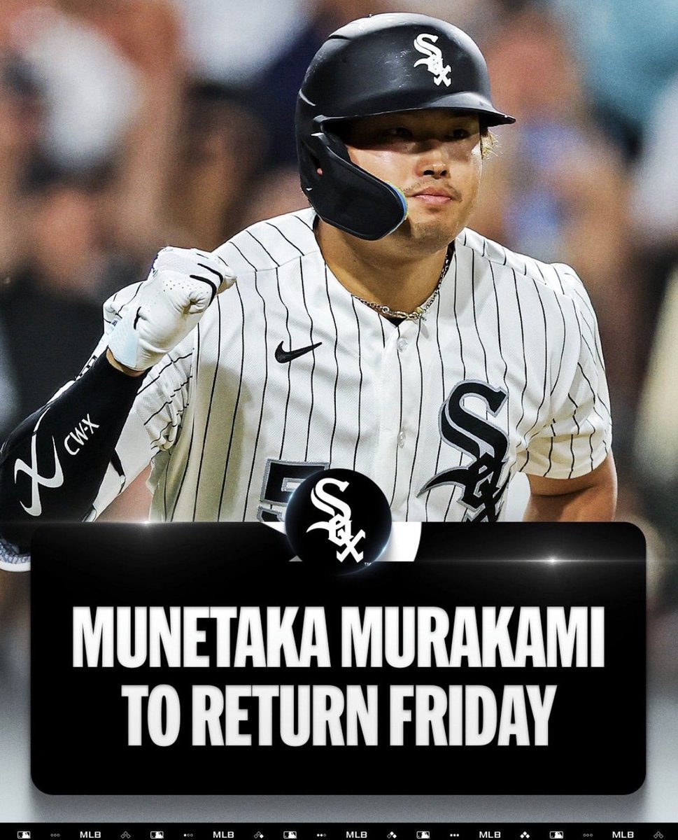 hitotonoya1_00's tweet photo. 村上宗隆選手
ついに明日7/11(土)のアスレチックス戦で42日ぶりにメジャー復帰！！

怪我前はメジャー1年目にもかかわらず、驚異的なペースで20本塁打をマーク🔥
1年目は最終的に何本塁打を記録するのか？

打率.240 20本塁打 41打点 1盗塁 OPS.938

#村上宗隆 #ホワイトソックス #Whitesox https://t.co/QoMPRa5uwJ