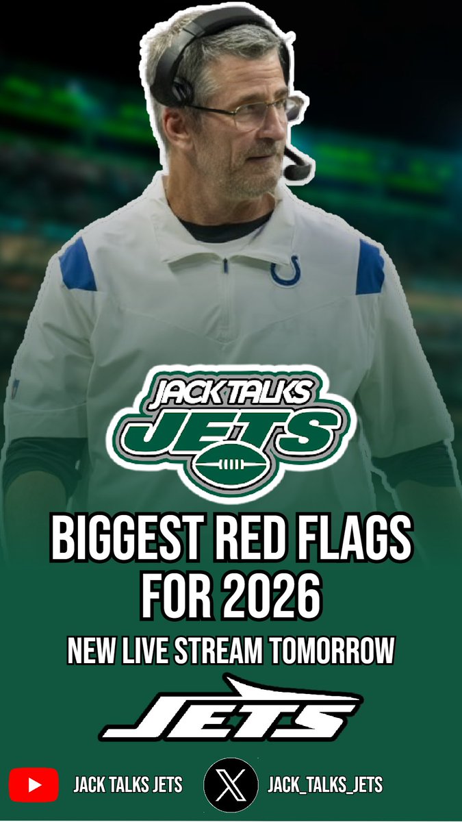 jack_talks_jets's tweet photo. 🚨LIVE TOMORROW🚨:

The Jets have improved... but they're far from perfect.

Join me as we break down the BIGGEST RED FLAGS that could define the 2026 season.

📞 Call in LIVE: (203) 491-0164

📺 11:00 AM ET on YouTube: https://t.co/IfGDTZE3Rj
#Jets #NFL #ESPN #NFLNews #FootballX https://t.co/6kiLLhUyVA