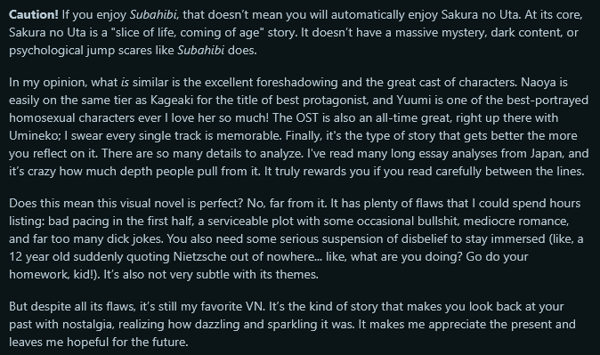 Baka_Sunny's tweet photo. @shiravune have to play it to get the most out of Sakura no Uta!
this is my breif review of the game! https://t.co/LRNO2a6UPg