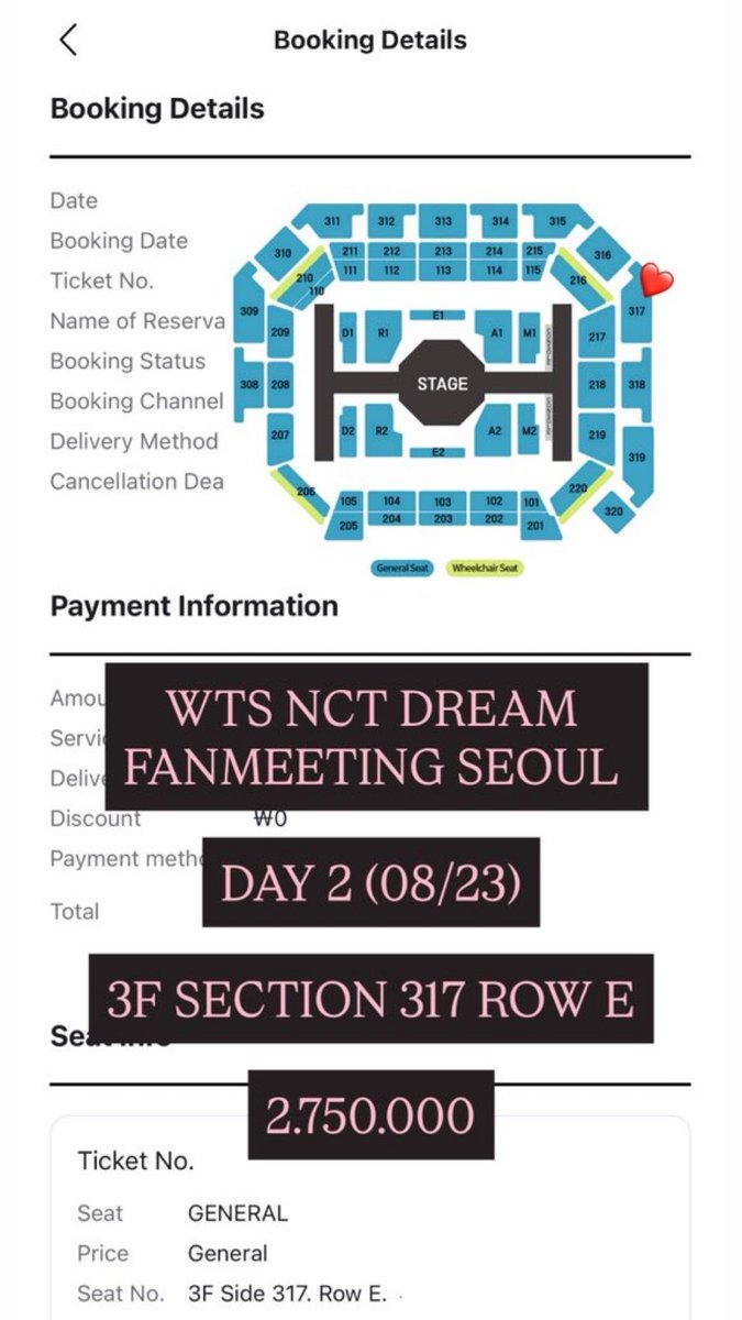 hellocimo's tweet photo. WTS NCT DREAM FANMEETING SEOUL 

DAY 2 (08/23)

3F SECTION 317 ROW E

2.750.000 https://t.co/otHQisAJBr