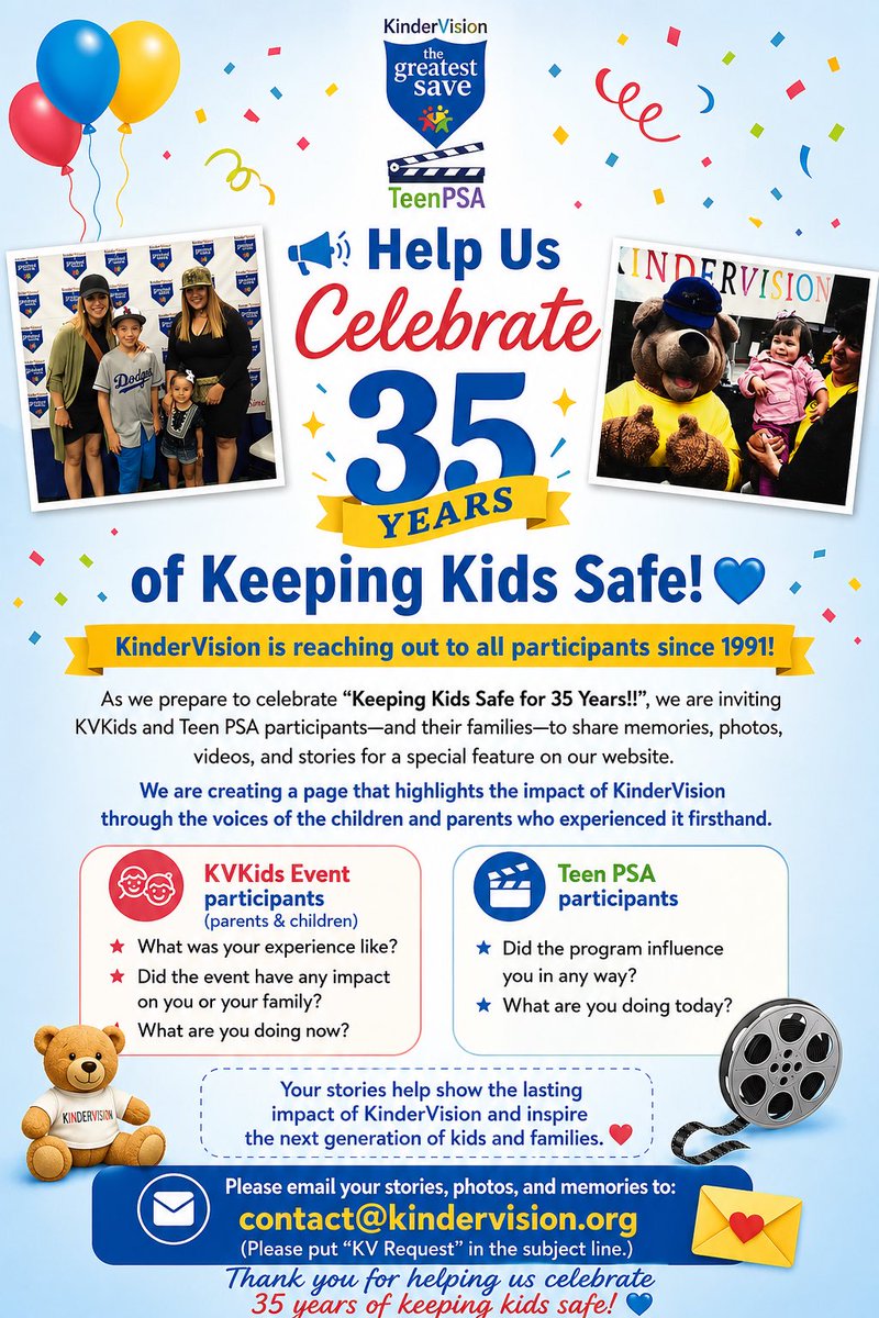 KV_TeenPSA's tweet photo. #KinderVision #TeenPSA #KVKids #TheGreatestSave #KeepingKidsSafe #ChildSafety #YouthVoices #FamilyMemories #ShareYourStory #Nonprofit #MakingADifference #Since1991 #SafetyEducation #KidsMatter #AnniversaryCelebration
#WereYouThere #KVAlumni #TeenPSAAlumni #KinderVisionFamily https://t.co/nEsn3YTcEp
