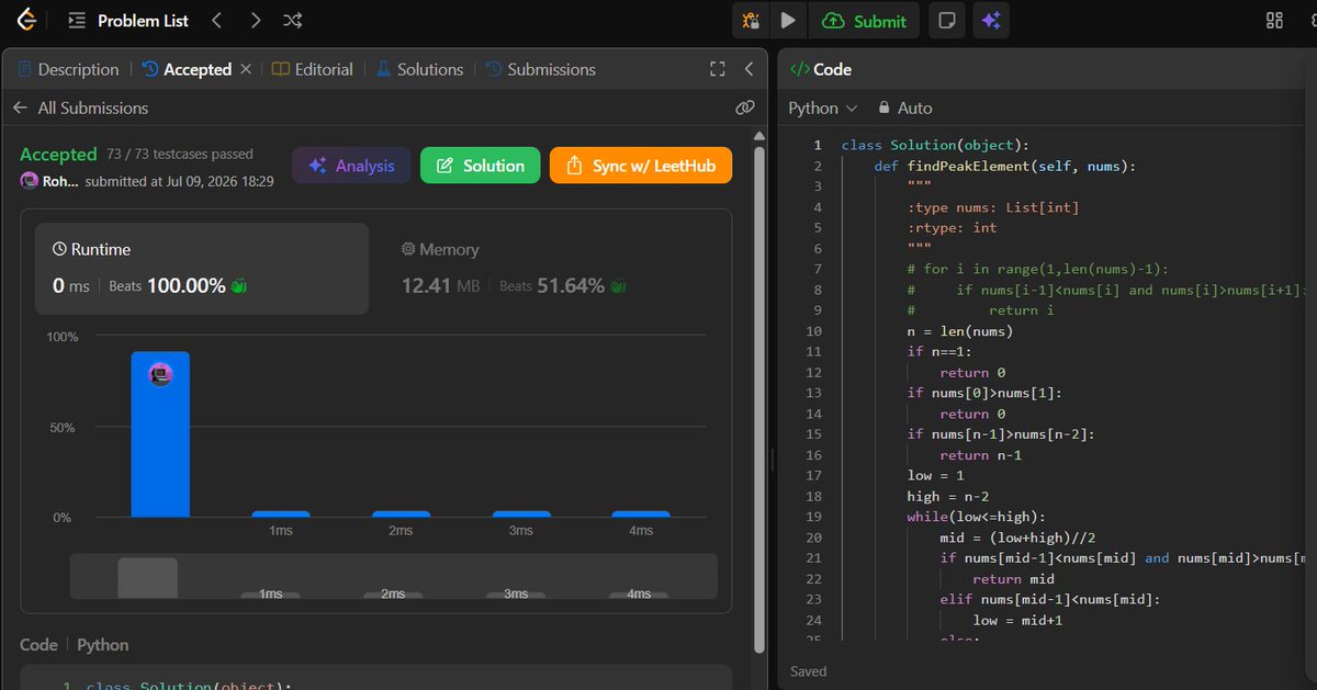 growwith_rohit's tweet photo. Day 7🚀
>Did a few OOPS concepts(again)
>Solved 2E LeetCode on LinkedList
>Solve 1M LeetCode on Binary Search
>Practised Editing Today
Couldn't Take up maths today.

#AIML #PYTHON #DSA #LearningInPublic https://t.co/7l5hYUVt9i
