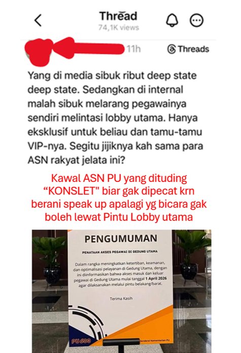 OpetId's tweet photo. @KemenPU kita kawal ASN PU jangan sampai dipecat oleh Pak Menteri PU Dody Hanggodo dan gerombolan dia yang "KONSLET"

#dodyhanggodo #KawalASNPUKonslet #menteripukonslet #menteripu #dodyhanggodokonslet https://t.co/bDcRjUgQEJ