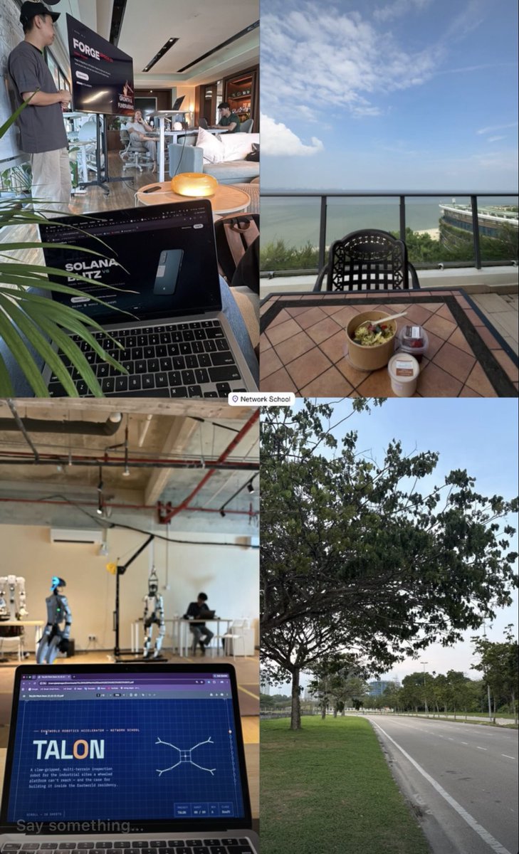 jalajnagar88's tweet photo. Good food, great views, and deep work. 🌊💻 Hard at work developing TALON our multi-terrain inspection robot built for the unreachable. Exciting things brewing at Network School! 🚀🤖 
@virtuals_io 

#Robotics #NetworkSchool #Tech https://t.co/GquVvOqiSN