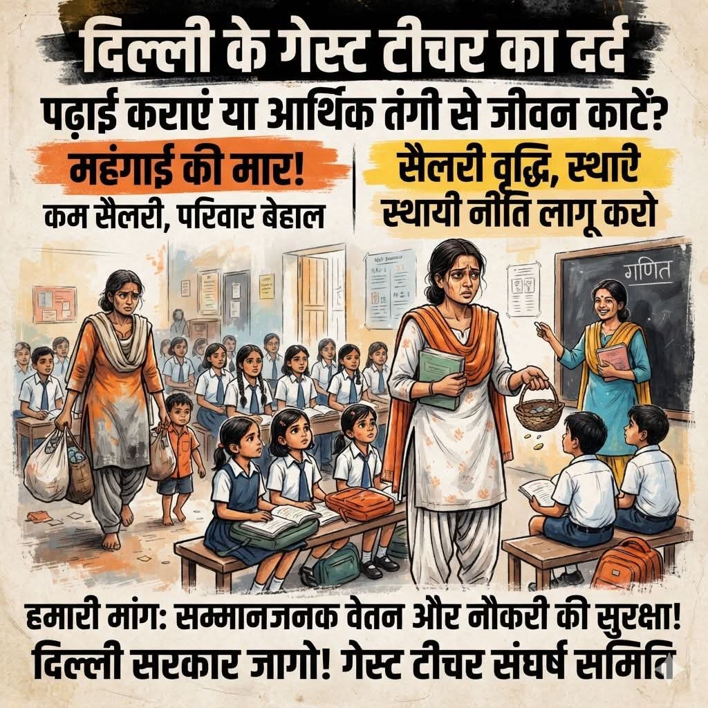 saurabh91s's tweet photo. 🚨 अतिथि शिक्षकों (Guest Teachers) की हुंकार!
 अब और नहीं सहेगा गेस्ट टीचर 
🚨समान कार्य, समान वेतन! दिल्ली/अपने राज्य के सरकारी स्कूलों में सालों से सेवाएं दे रहे #Guest #Teachers आज भी अपने भविष्य और सम्मानजनक वेतन के लिए संघर्ष कर रहे हैं। 

@gupta_rekha @ashishsood_bjp https://t.co/kfNabcfnF8