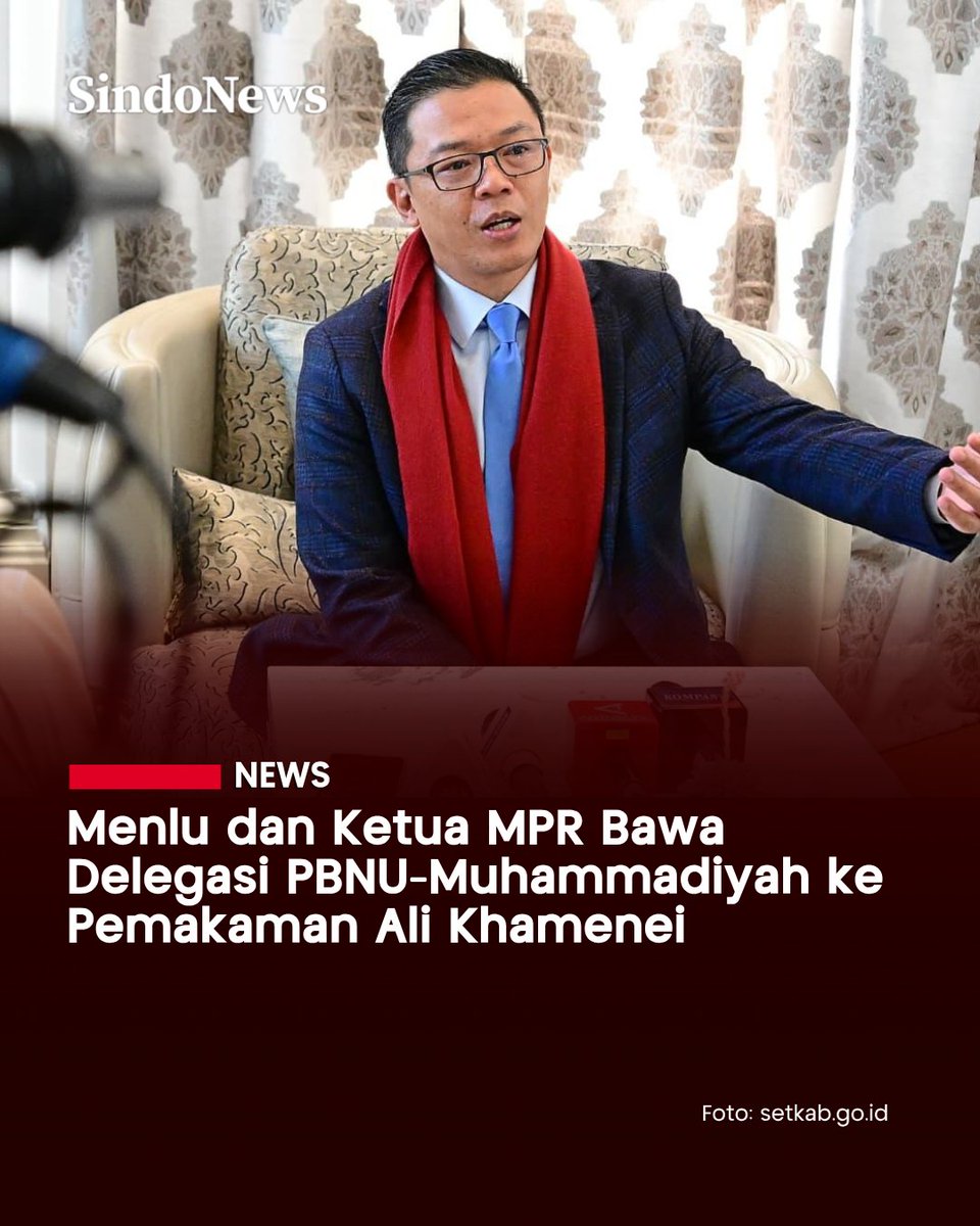 SINDOnews's tweet photo. Menteri Luar Negeri (Menlu) Sugiono dan Ketua MPR Ahmad Muzani bertolak ke Iran bersama delegasi PBNU dan Muhammadiyah untuk menghadiri prosesi pemakaman Ayatollah Sayyid Ali Khamenei.
https://t.co/BMywIHfrQH
#Sugiono #AhmadMuzani #MenluRI #Iran #AliKhamenei #PBNU #Muhammadiyah #DiplomasiIndonesia #Sindonews