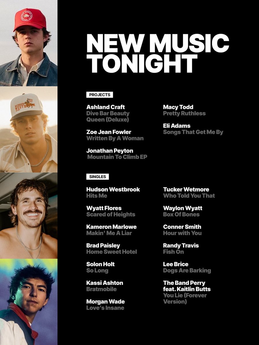 CountryCentral's tweet photo. New music releasing tonight! What will you be listening to first?

(Some of these have already been released and there may be more announced later.) https://t.co/vCoPOUsk9v