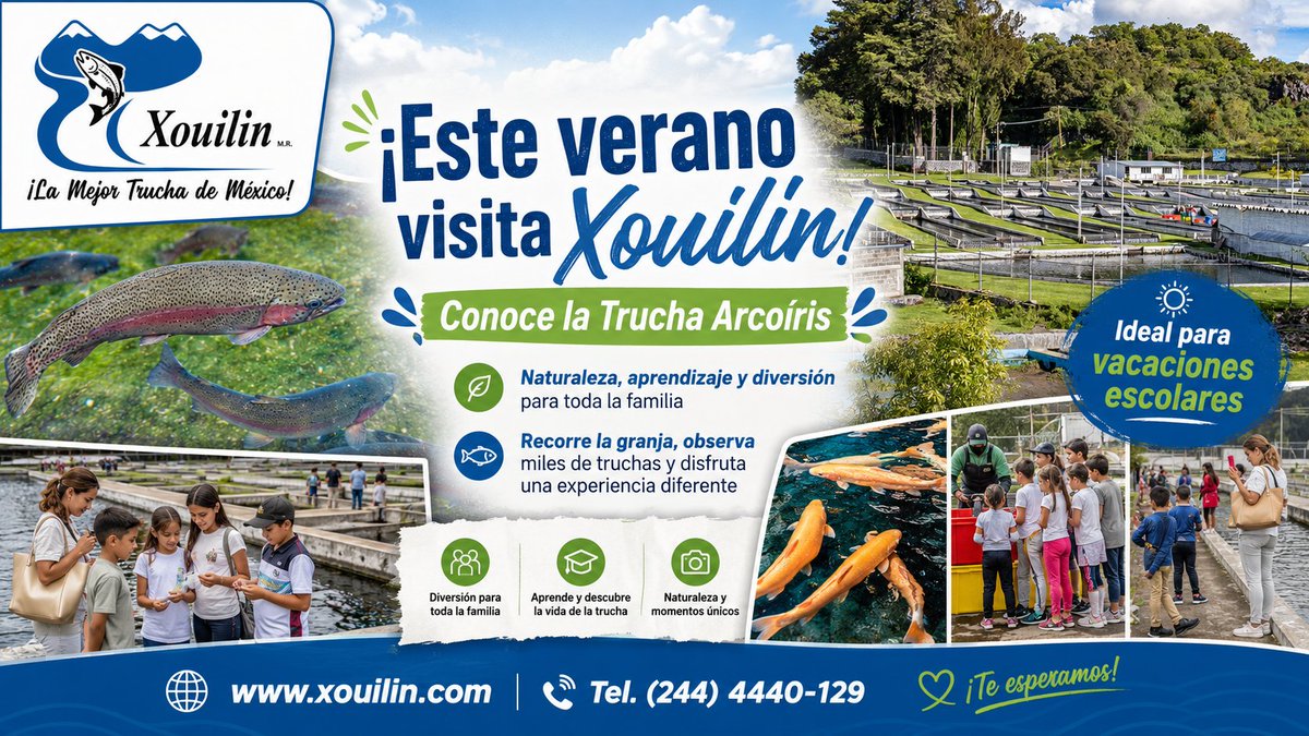 Xouilin's tweet photo. 🌞🐟 ¿Buscas plan para estas vacaciones?

Ven a la Granja Piscícola Xouilin, conoce la Trucha Arcoíris, dales de comer en nuestros estanques y disfruta un día diferente en familia.

🌐 https://t.co/7mkd9qgmvE
📞 (244) 4440-129
#Xouilin #VacacionesEscolares #Truchas #Ecoturismo https://t.co/b0zymWxtUm