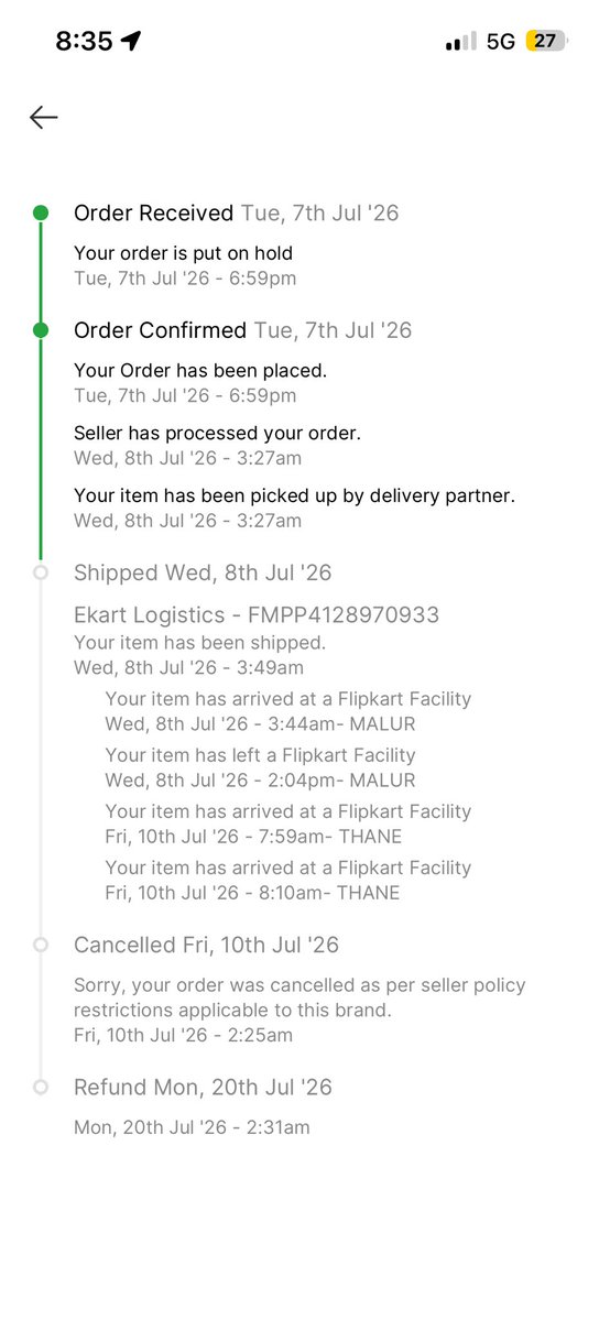 ankul_jaiswal's tweet photo. Extremely disappointed with @Flipkart. My iPhone 17 (256GB) reached the delivery hub in Thane, just a few kilometers from my address, but instead of delivering it, the order was suddenly cancelled without my consent or any prior confirmation. The reason given was "seller 1/2 https://t.co/PLsrr9dW92
