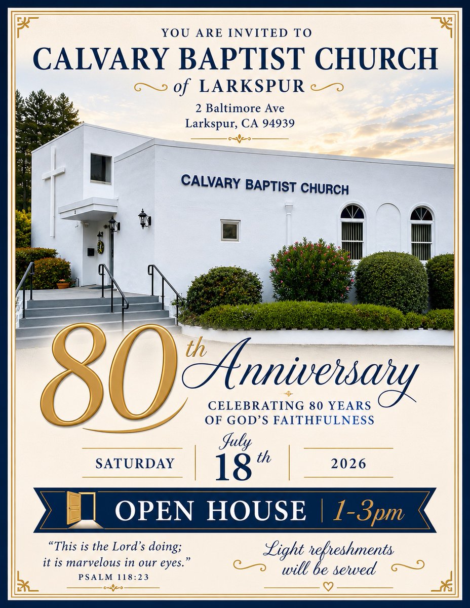 cbclarkspurweb1's tweet photo. Come and join us as Calvary Baptist Church of Larkspur  celebrates our 80th anniversary on July 18th! We will have an open house from 1-3 pm that afternoon! https://t.co/AkwRbfwHFN