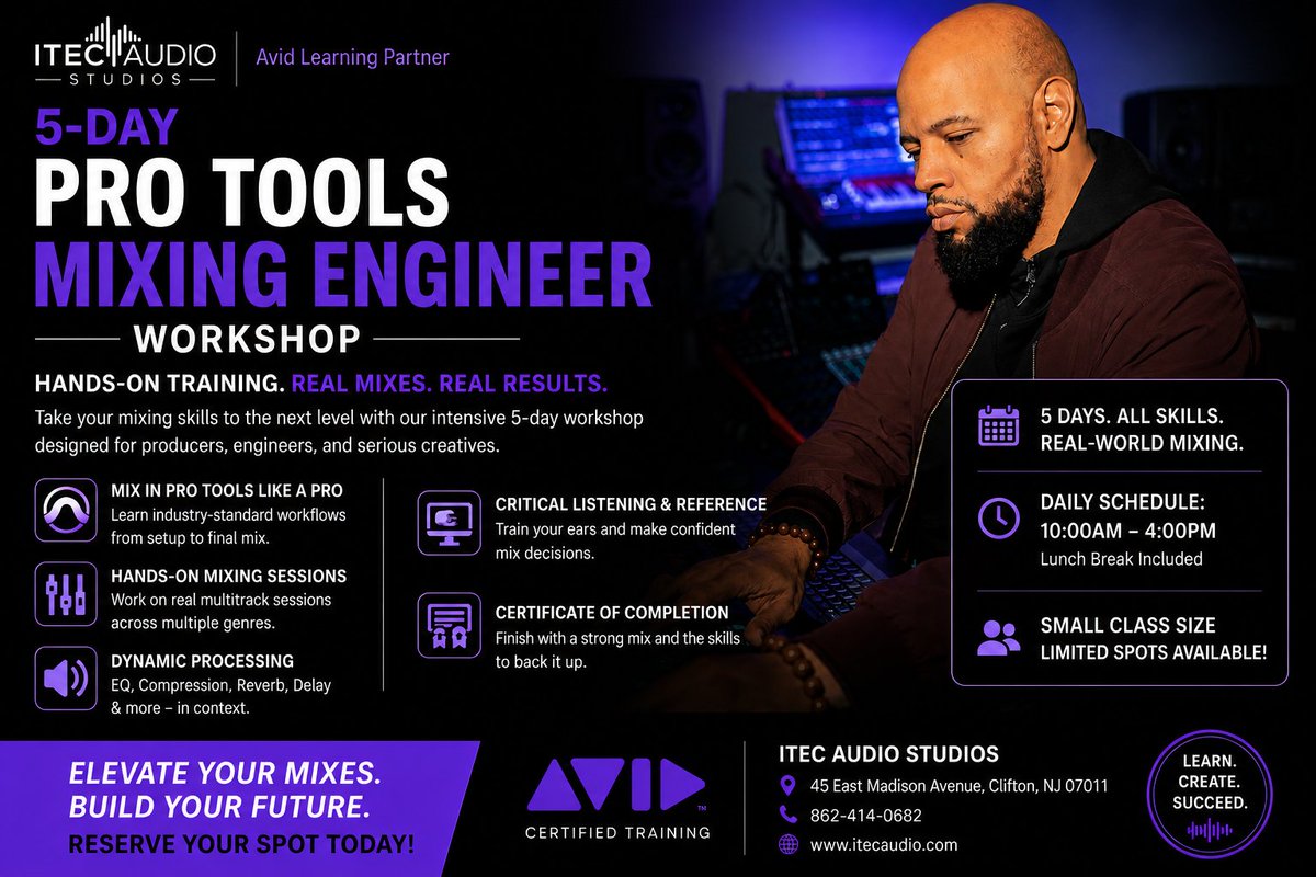ItecAudio's tweet photo. Join our Pro Tools Mixing Engineer Workshops Exclusive at Itec Audio Studios DM for more details. #Protools101 #mixingengineer #Audioworkshop #itecaudiostudios https://t.co/877pWDKPBG