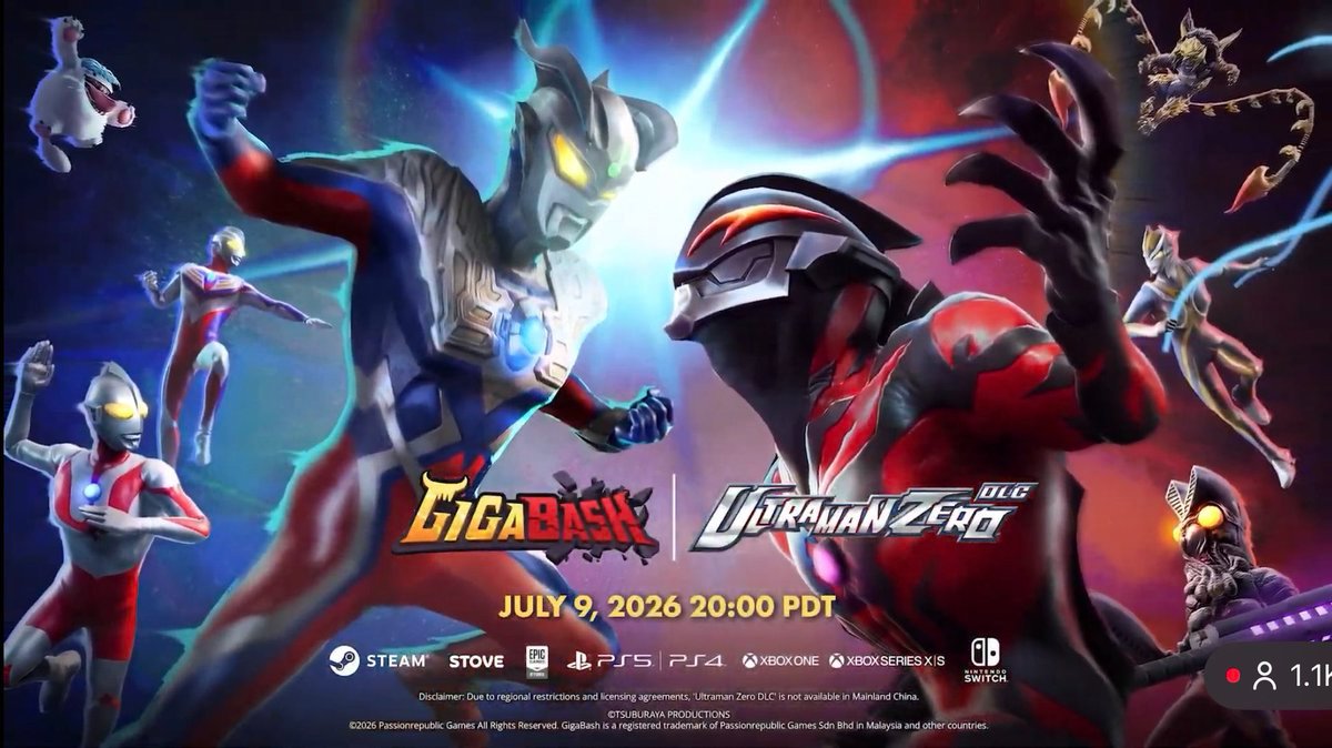 GormaruIsland's tweet photo. Kaiju fighting game 'GigaBash' hits 30 playable Titan fighters as DLC 9 - ULTRAMAN ZERO DLC IS OUT NOW! 

Bring Ultraman Zero and Belial's rivalry onto the battlefield against the likes of Godzilla, Gamera, and more Titans! 

#Gaming #FGC #kaiju #Godzilla #viral #news #PS5 #Xbox #Nintendo #indiegames