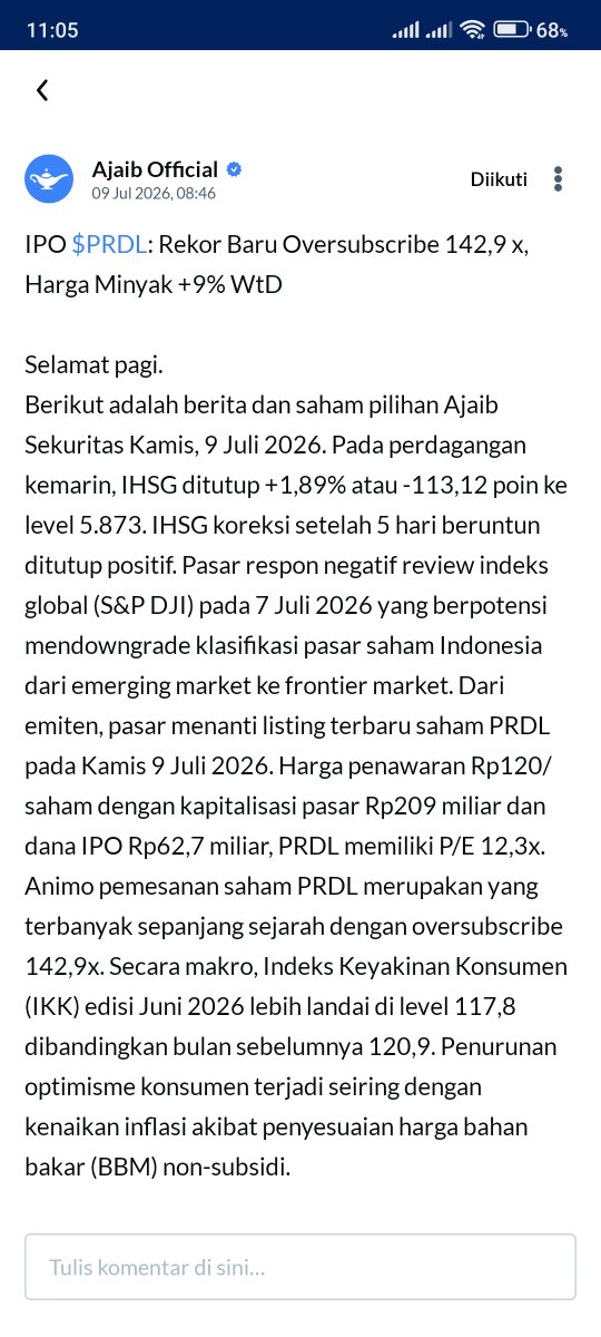 nafingah29's tweet photo. PRDL belum selesai menarik perhatian. Semoga segera muncul sinyal yang lebih kuat. #AplikasiAjaib @ajaibinvestasi https://t.co/AAMtfo3Dvd