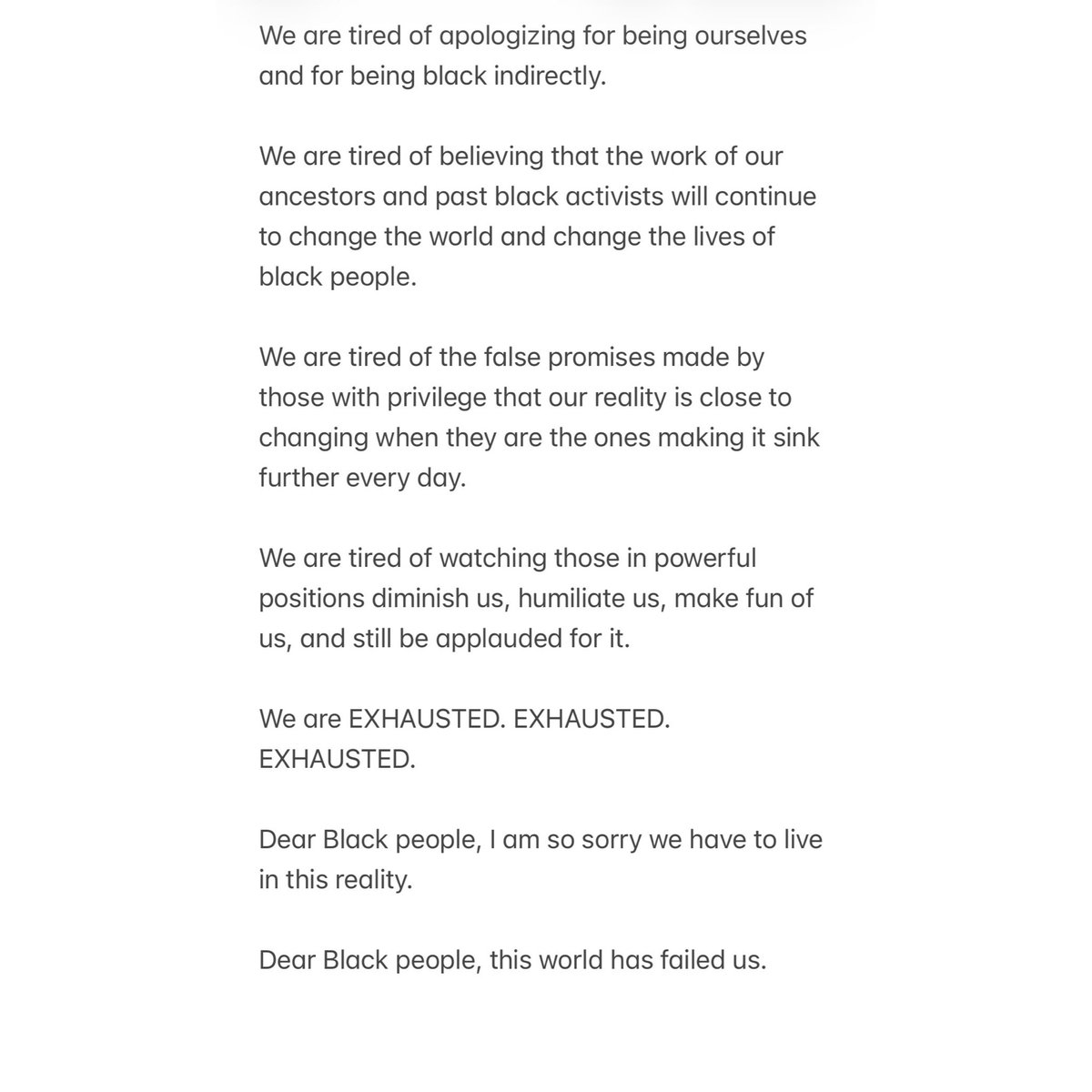 itstchi's tweet photo. Dear black people, I am so sorry this is our reality. https://t.co/iGkfBOvMsW