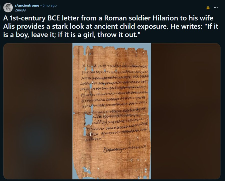 kleos556's tweet photo. @UlthleCorone @minotaurei @thebmgm @reddit_lies During the Roman empire they viewed their own children as property https://t.co/S47u1ZqdVb