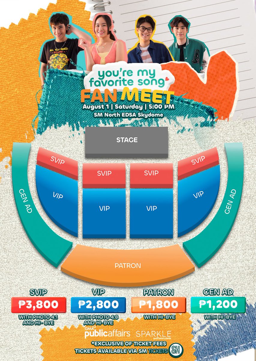 GMA_PA's tweet photo. KAILANGAN COMPLETE ATTENDANCE TAYO SA #YMFS FANMEET! 🩷💙💛💚

Samahan sina Heath Jornales, Marco Masa, Clifford at Caprice Cayetano ngayong AUGUST 1 sa SM North EDSA Skydome!

Tickets for the YOU’RE MY FAVORITE SONG FANMEET go on sale this July 15! 

Kita-kits! 

#YMFSFanMeet https://t.co/GYBNO8O8J0