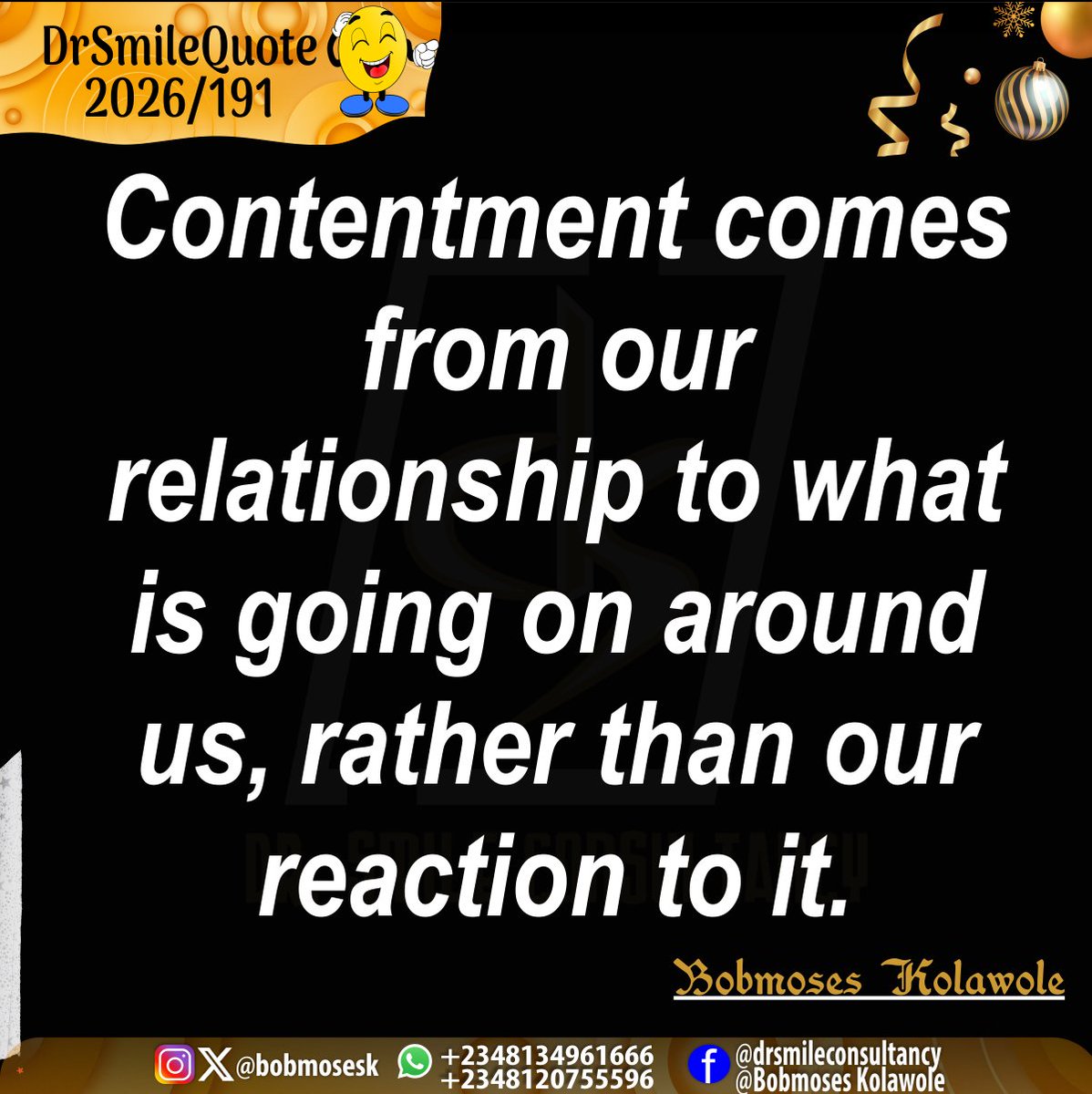 bobmosesk's tweet photo. #DrSmileQuote 
#2026/191
#contentment
#becontented
#bedisciplined
#workonit 
@bobmosesk https://t.co/xnux5dBCgx