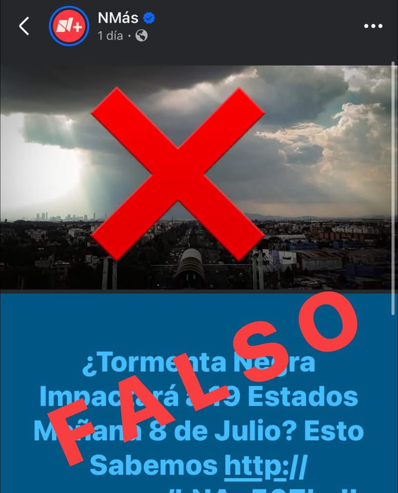 InfoMeteoro's tweet photo. ❌SIGUEN LAS NOTICIAS FALSAS #FakeNews

Entre Canícula de 50ºC sin lluvias y también lluvias intensas por “Tormenta Negra”, muchas páginas de Facebook, X, TikTok y cadenas de WhatsApp siguen alarmando a la población con información falsa; en México:

✅La #Canícula es disminución de lluvias entre julio-agosto y no en todo el país
-NO tiene fecha de inicio/fin
-NO dura 40 días
-NO es la época más calurosa

✅Tormenta Negra es un término utilizado en países de Asia cuando llueven 70 mm en menos de 1 hora… NO aplica para #México cuyo término NO existe

❌JAMÁS HAGAN CASO DE ESTOS TITULARES DE CONDICIONES METEOROLÓGICOS, DE NINGÚN TIPO, NUNCA‼️