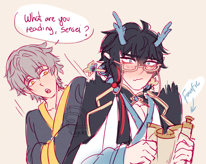 Diyukiart's tweet photo. What type of fanfics you think he could be reading/writing?? 🐉📕
(yeah, this was the first thing I though whrn looking the new DanHeng icon XD)
#dancae #丹穹  
#HonkaiStarRail #スターレイル https://t.co/6AXDpOM96r