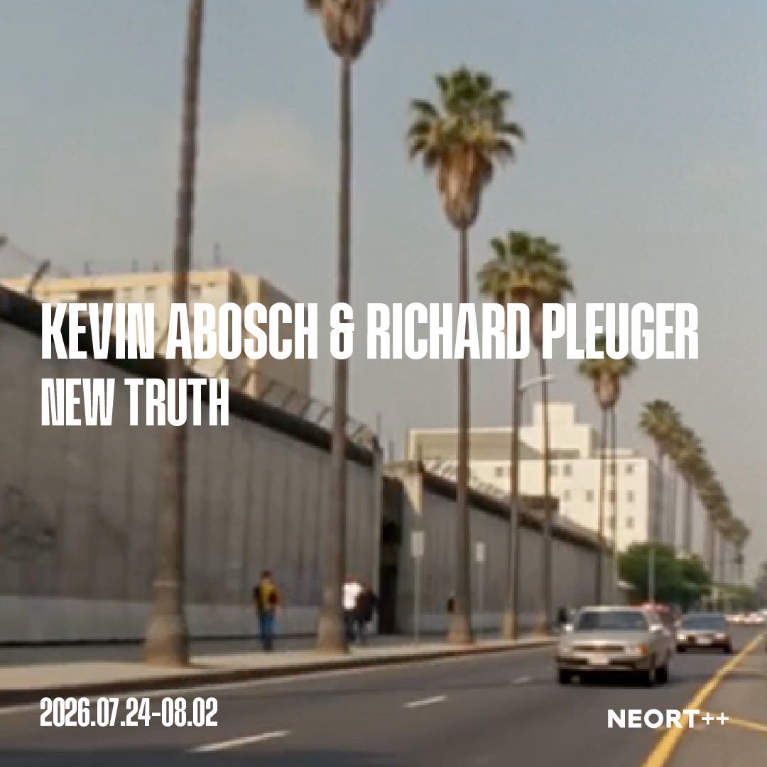neort_io's tweet photo. ▶︎▶︎ Exhibition | NEW TRUTH
Kevin Abosch & Richard Pleuger
@kevinabosch 

Stills pulled from synthetic video, trained on the artists' own 1989 photographs of LA and Berlin. Hybrid places you seem to remember but cannot locate.

🗓️ Jul 24 – Aug 2, 2026
Closed Mon & Tue | 2:00 PM – 7:00 PM
📍 NEORT++