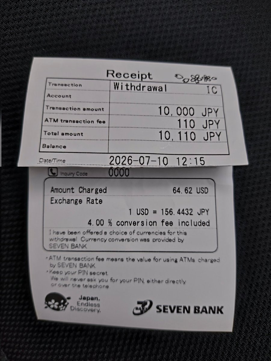 senaa505's tweet photo. USDCでチャージしたKASTカード
コンビニで日本円引き出せるのは素晴らしいのだけど1ドル156円ってどこの世界線やねん https://t.co/D28OgVED95