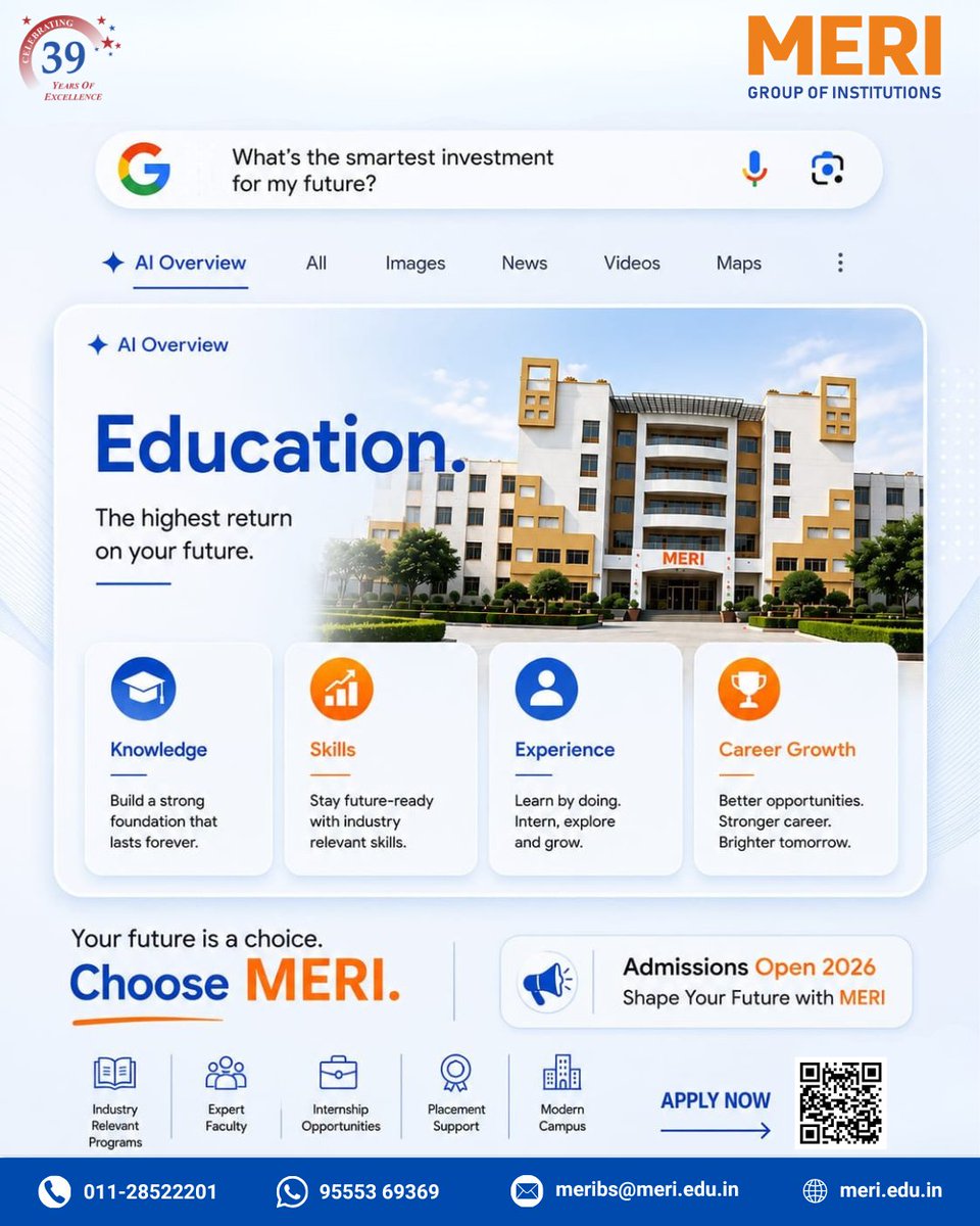 meri_college's tweet photo. Build your future with MERI Group of Institutions! Gain industry-relevant skills, practical experience, expert mentorship, internships, and placement support in a modern learning environment.
Admissions Open 2026 – Apply Now!
#merigroupofinstitutions #meriadmissions #bcaprogram https://t.co/B8pJMRoZg8