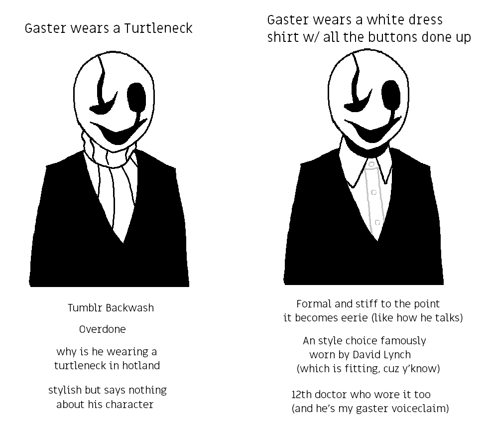 itsyaboidougie's tweet photo. My personal thoughts wrt headcanon gaster designs https://t.co/jG1K7fLZmy