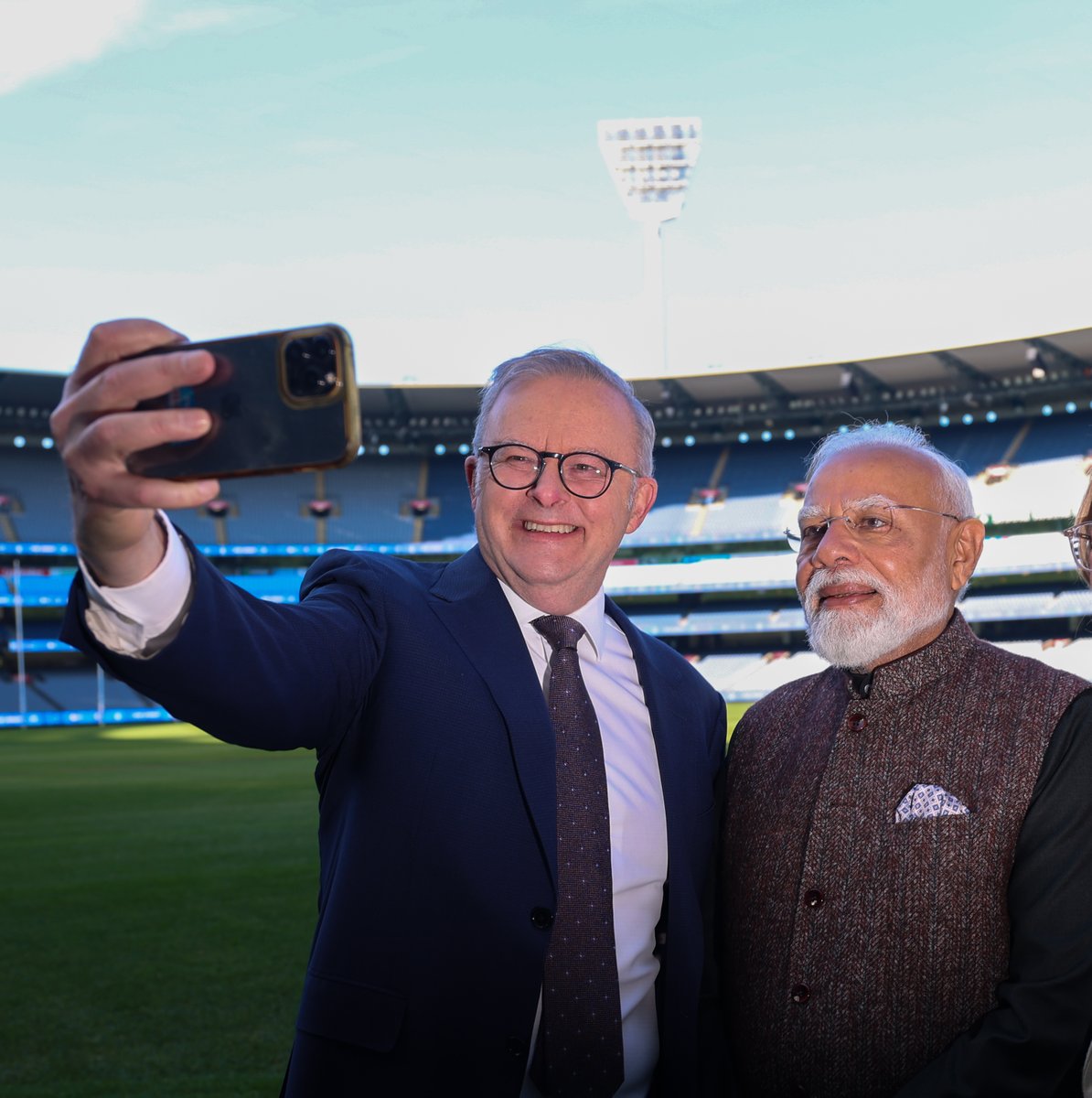 narendramodi's tweet photo. Sport is a key pillar of the India-Australia partnership, bringing our people closer through shared passion and mutual respect. 

Delighted to visit the iconic Melbourne Cricket Ground (MCG) with PM Albanese. 

More sporting exchanges, youth engagement and collaboration can further strengthen the India-Australia friendship.

@AlboMP 

@MCG