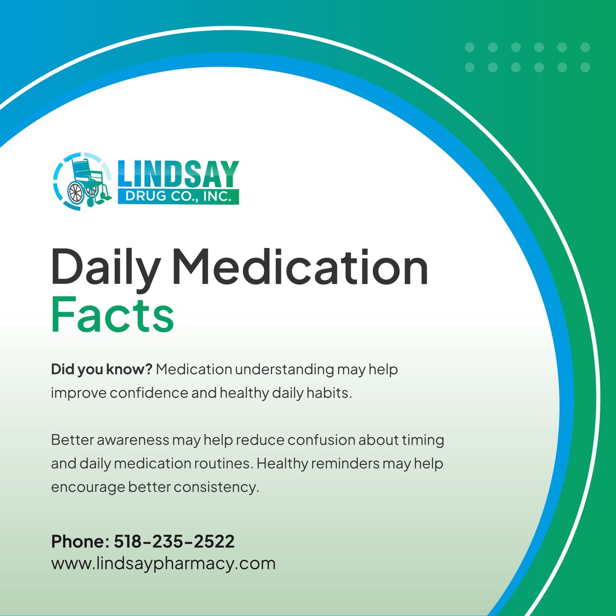 DrugLindsay's tweet photo. 💊🌿 Understanding medications may help improve everyday confidence and healthy habits. Better awareness may help reduce missed schedules and confusion.

Medication knowledge matters for healthy living. ❤️

#TroyNY #RetailPharmacy #MedicationAwareness #DailyMedication #DidYouKnow https://t.co/GMwE5HmnYt
